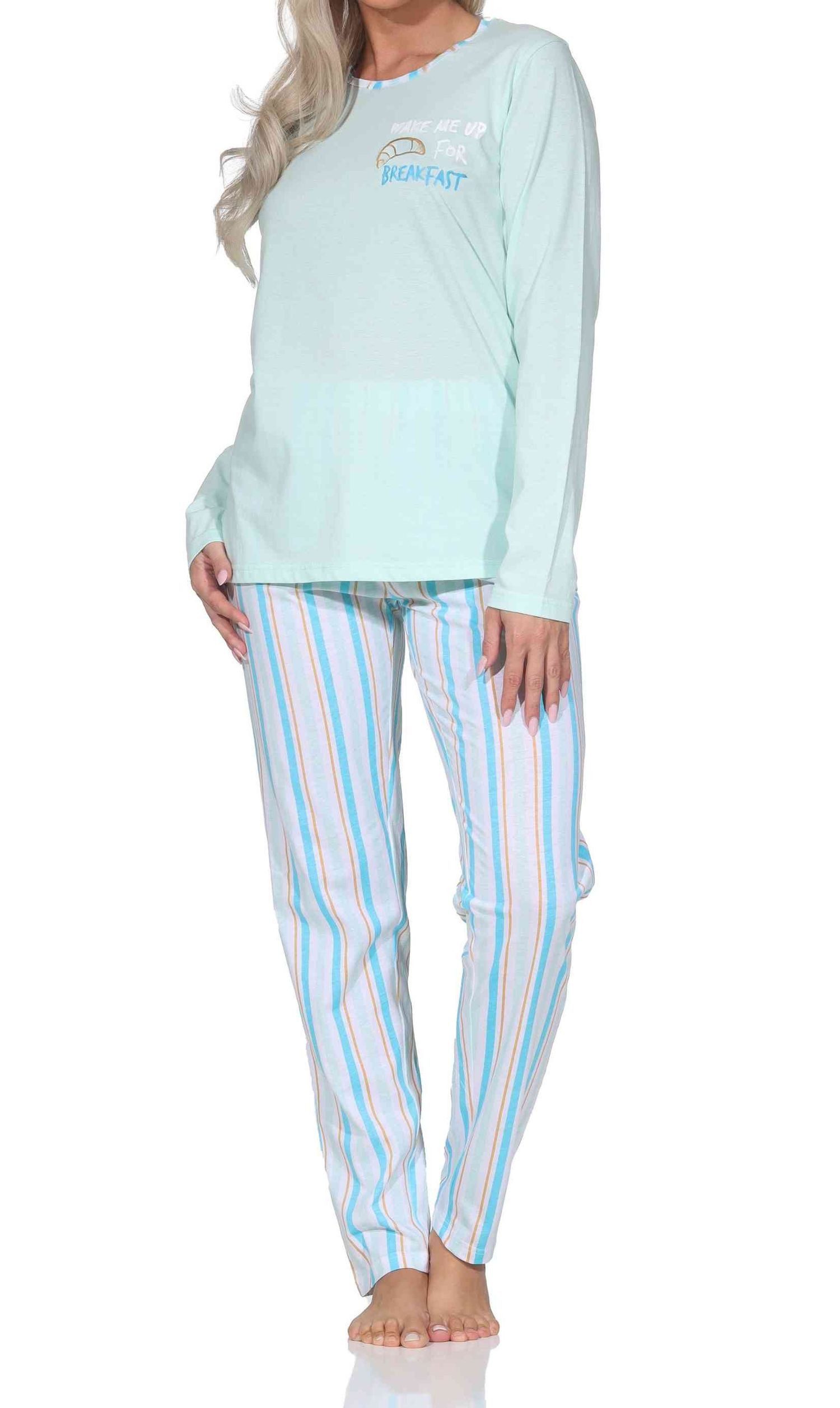 Normann Pyjama Normann Damen langarm Schlafanzug mit Pyjamahose in Streifenoptik – Bild 2 von 5