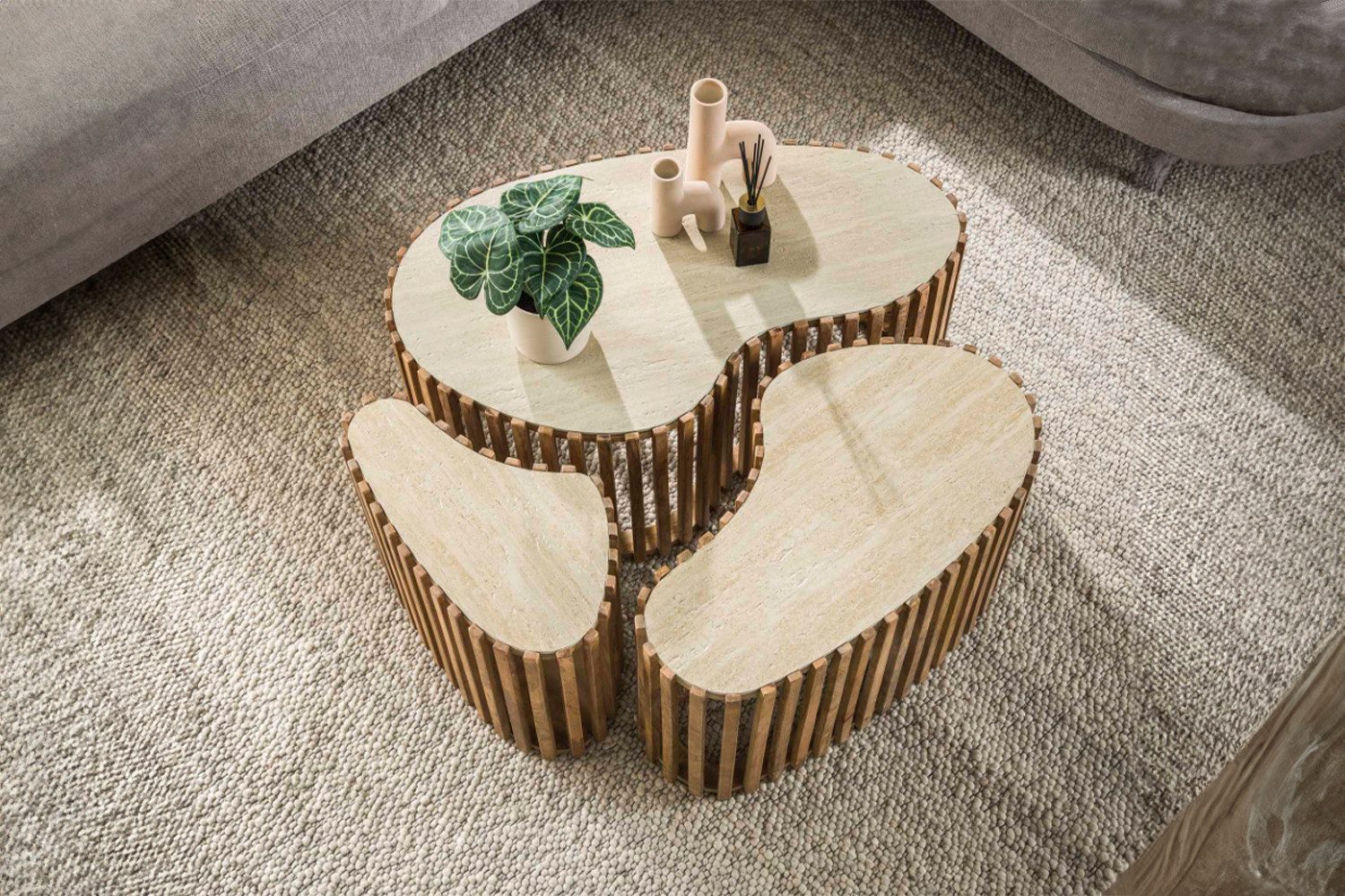 KAWOLA Couchtisch LIMAY (Set, 3-St), Keramik weiß