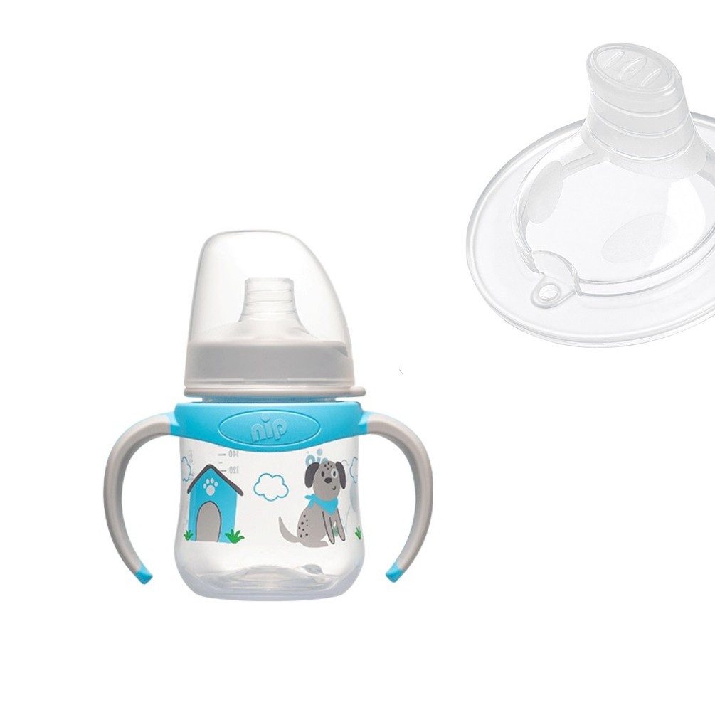 Babyflasche PP Cup mit Griffen 6m+ mit Motiv Hund oder Katze