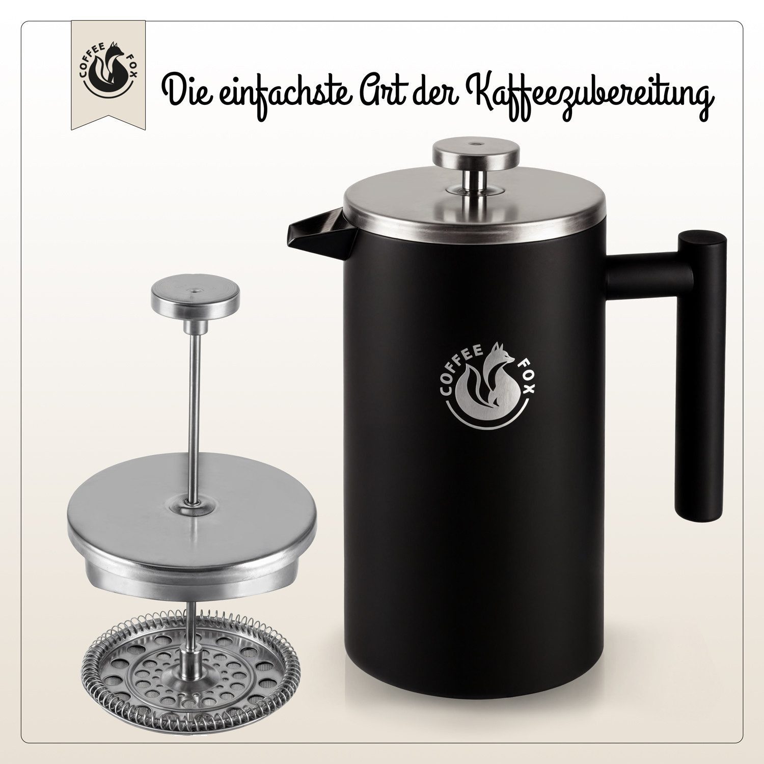 Coffee Fox French Press Kanne, Pressfilterkanne Französische Kaffeepresse