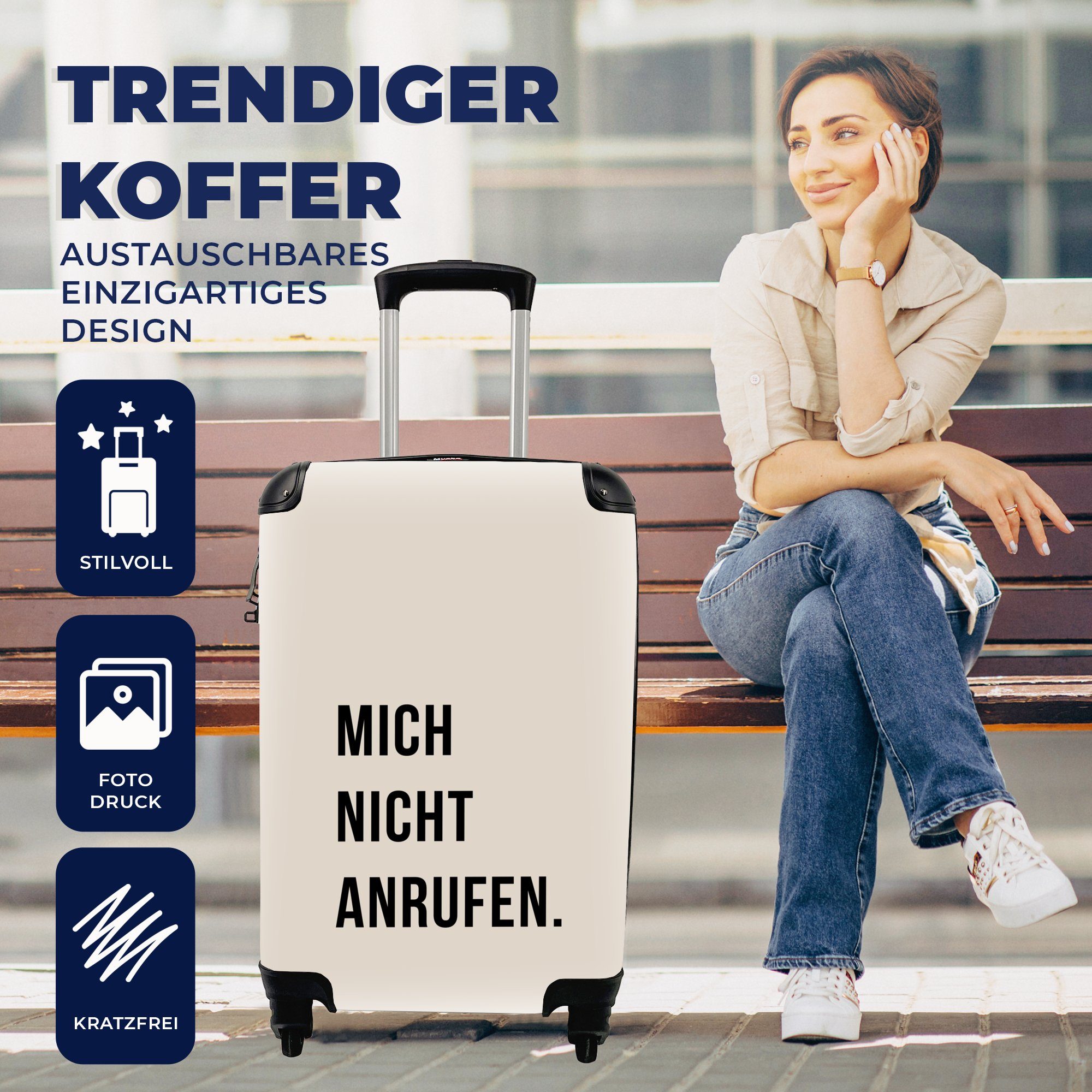 mit für MuchoWow 4 Handgepäck Handgepäckkoffer nicht Rollen, Reisekoffer Zitate, rufe an Beige Reisetasche Ferien, Ich - Trolley, - rollen,