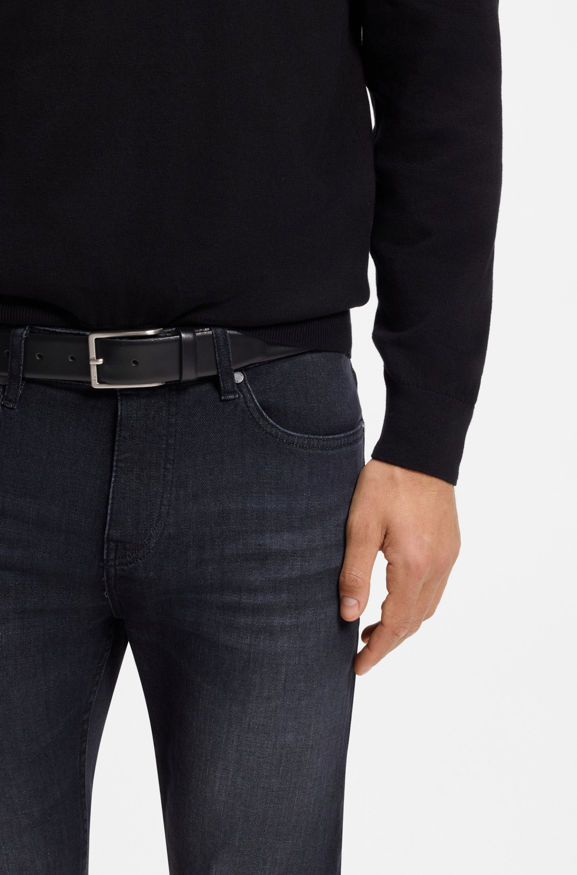 BOSS Ledergürtel Erman-L_Sz35 mit dezenter BOSS-Prägung auf der Schließe