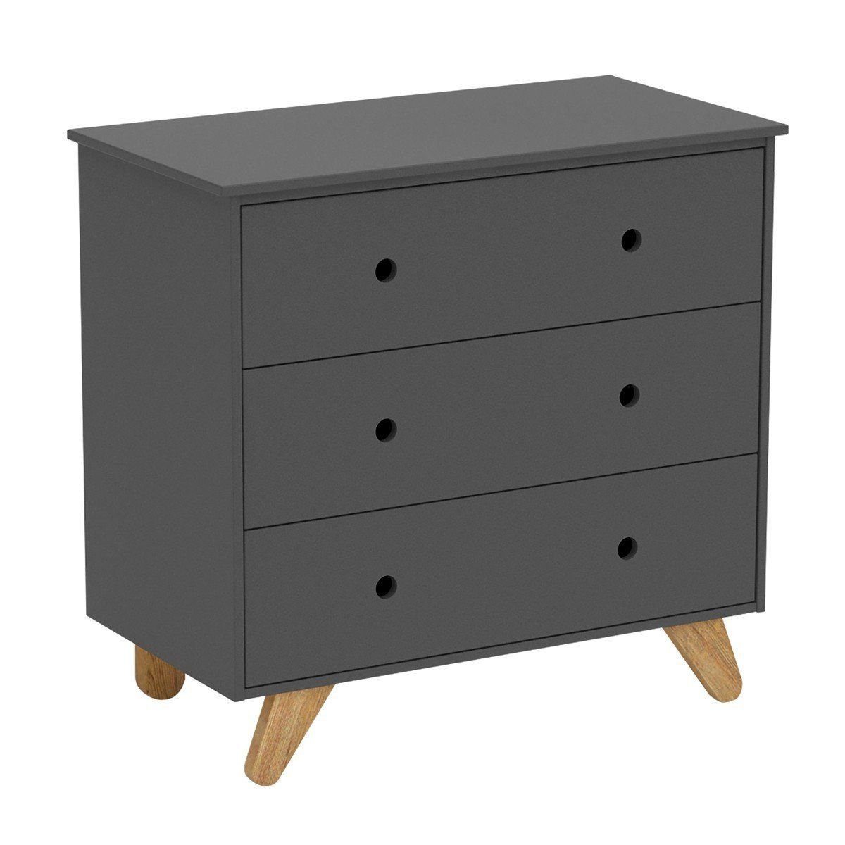 Nature Kid Kommode Ancona Graue Kinder-Kommode mit 3 Schubladen – Stilvoll, Praktisch & (Packung, 1 Kommode), 3 Schubladen, stilvoll