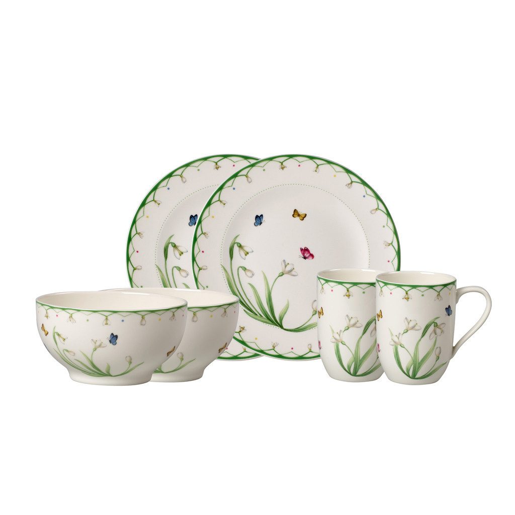 Villeroy & Boch Frühstücks-Geschirrset Colourful Spring Frühstücks-Set, 12tlg, für 4 Pers (12-tlg), 4 Personen, Porzellan, Premium Porcelain, mikrow.- & spülm.sicher, Made in Germany
