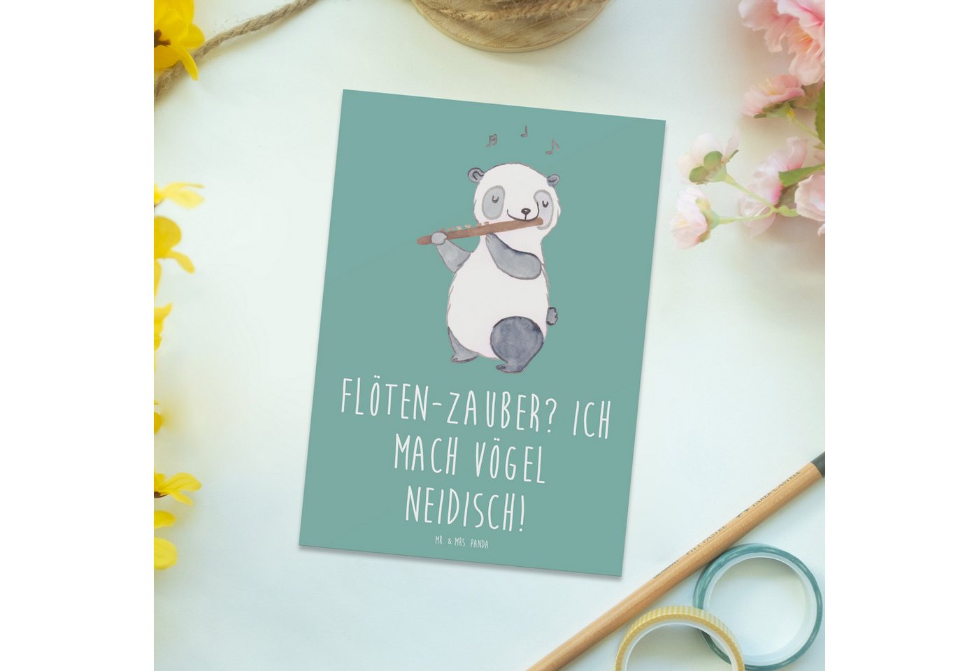 Thumbnail - Mr. & Mrs. Panda Postkarte Flöte Zauber - Meeresbrise - Geschenk, Notenblätter, Windinstrument