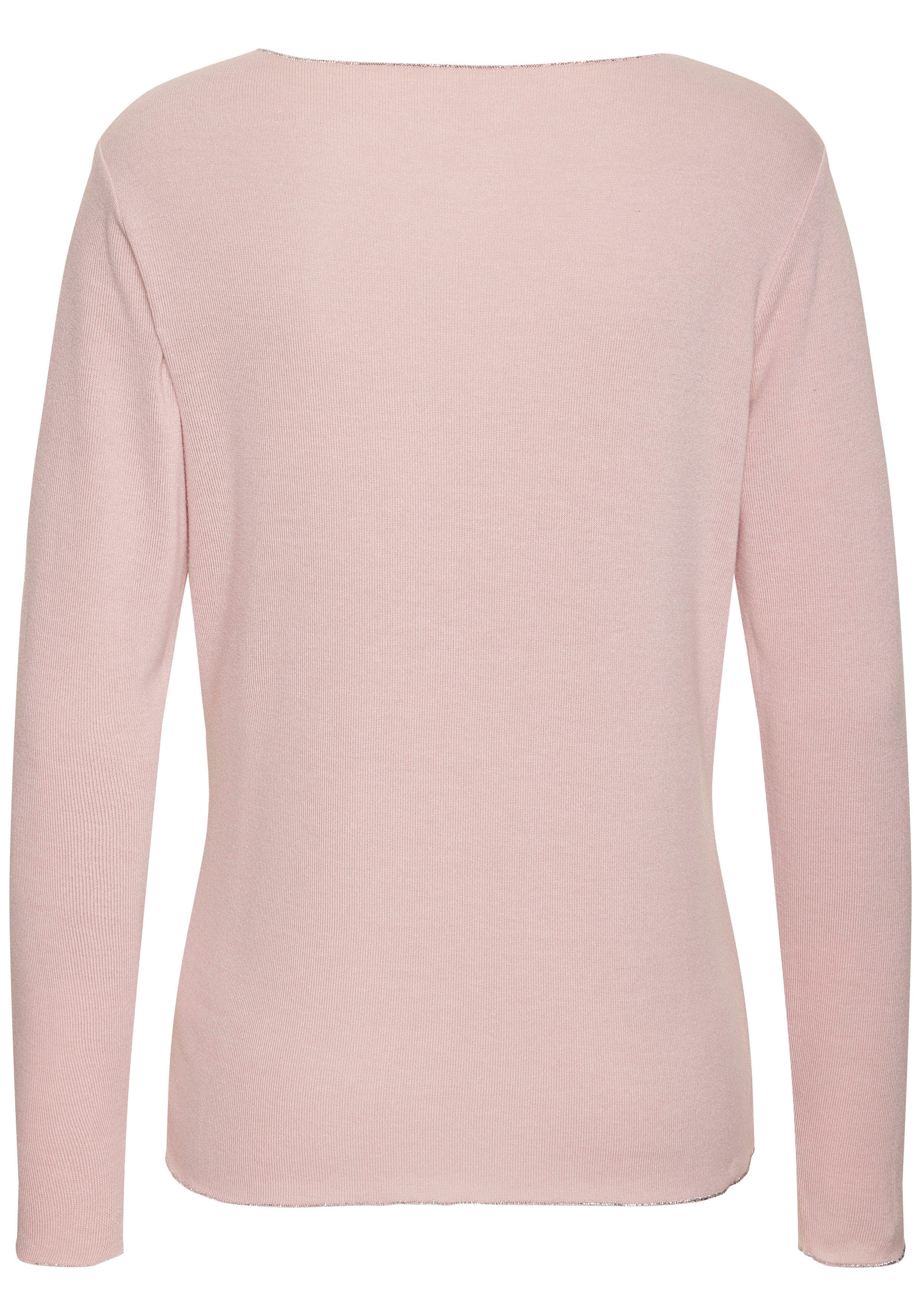 LASCANA Langarmshirt mit feiner Glitzereinfassung aus weichem Viskose-Feinstrick