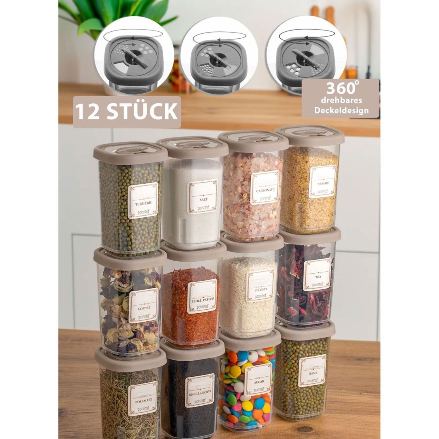 Jungengel Gewürzbehälter Set 12x Stück mit Gewürzmühle mit Deckel Vorratsdo günstig online kaufen