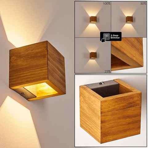 hofstein Wandleuchte »Volano« LED Wandlampe dimmbare aus Holz/Metall in Braun/Grau, 3000 Kelvin, 4,3 Watt, 430 Lumen, eckige Innen. Up&Down Effekt an der Wand