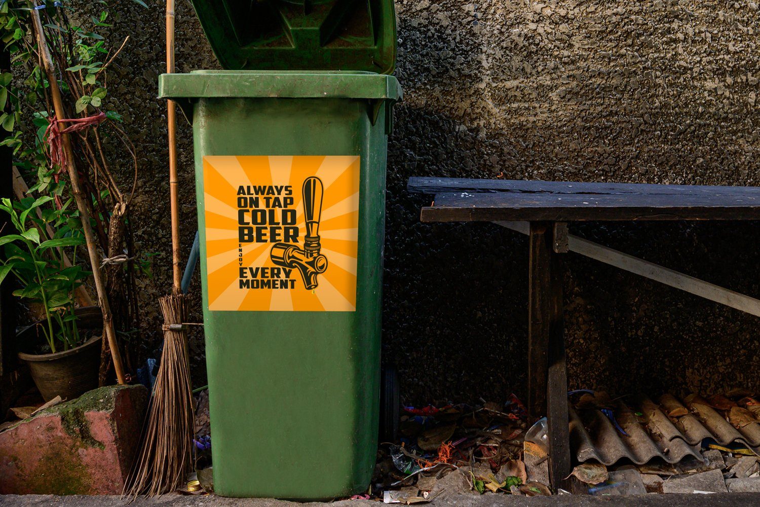 Sticker, Mülltonne, Bierpumpe Mülleimer-aufkleber, Vintage Wandsticker - Abfalbehälter Container, - MuchoWow St), (1 Mancave Bier -