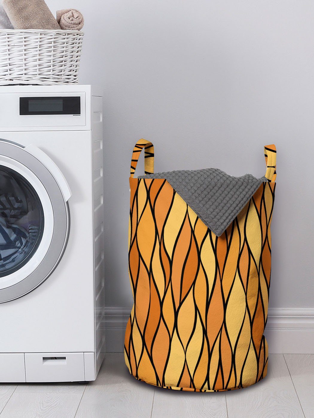 Kordelzugverschluss Wäschesäckchen Mosaik Abstrakte Abakuhaus mit Wäschekorb Griffen für Waschsalons, Braun Waves Gelb