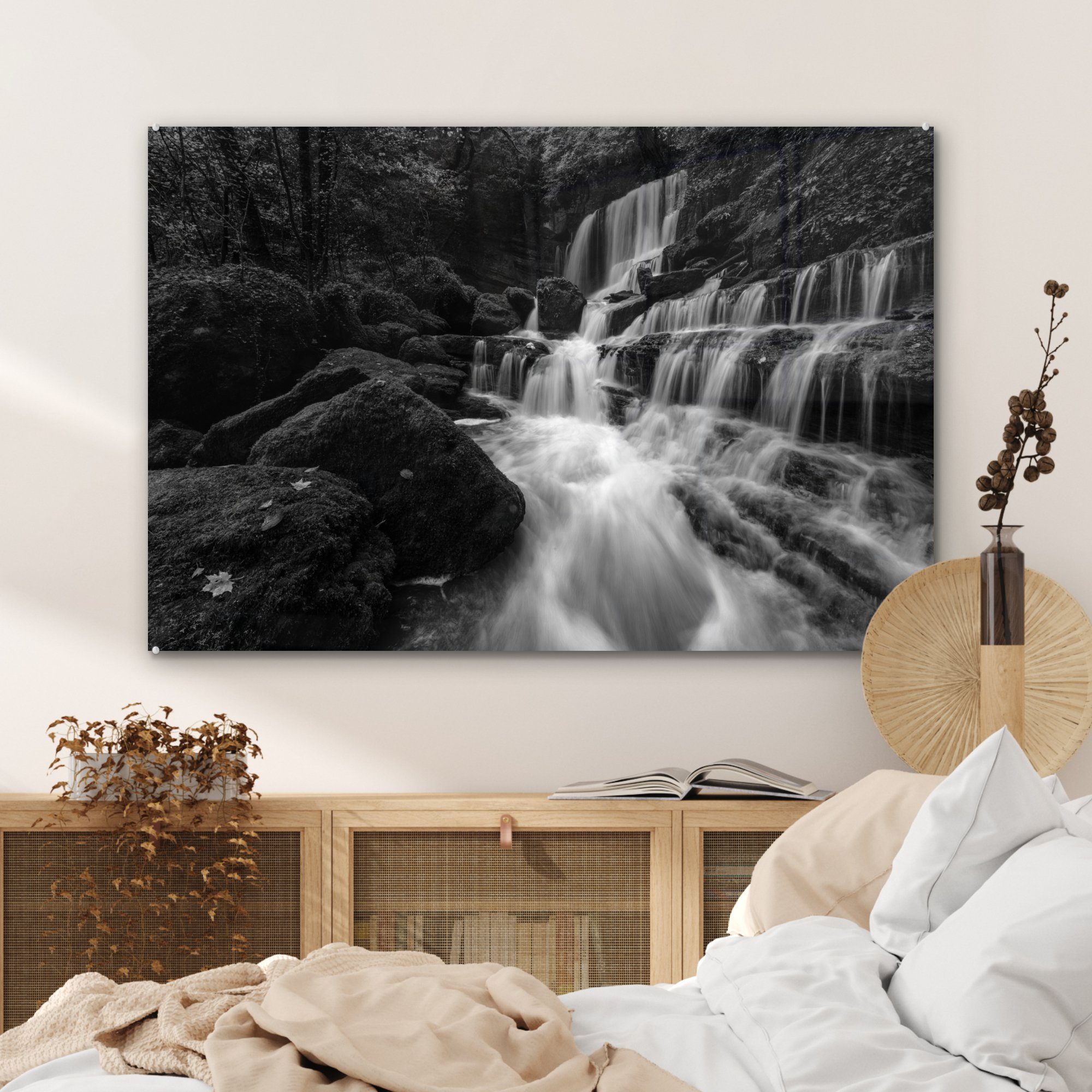 - Acrylglasbild & St), Weiß Schwarz MuchoWow - Acrylglasbilder Wohnzimmer Wasserfall, Frankreich Schlafzimmer (1 -