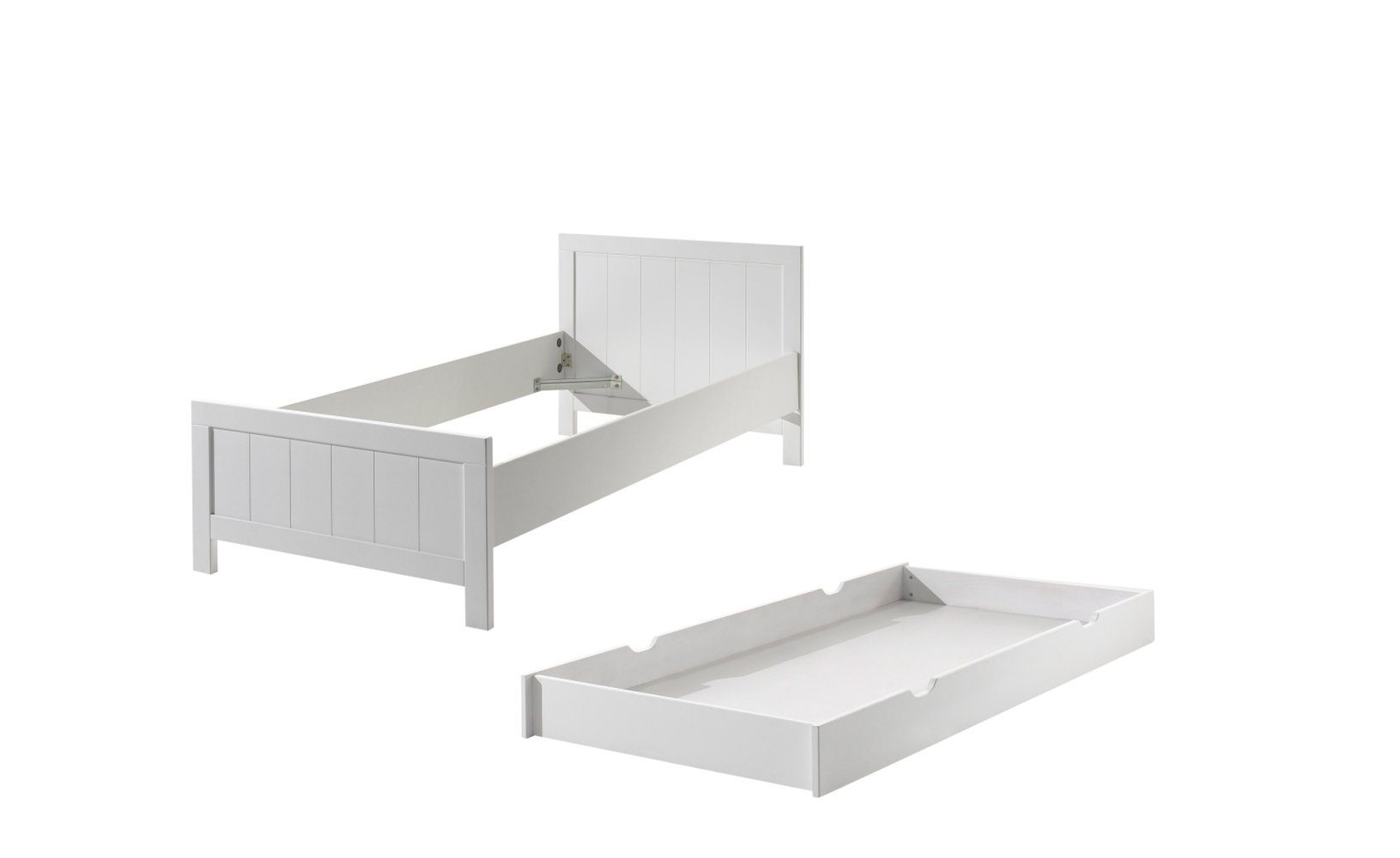 Jugendzimmer-Set aus Massiv Kiefer und MDF in Weiß mit einer Schublade.