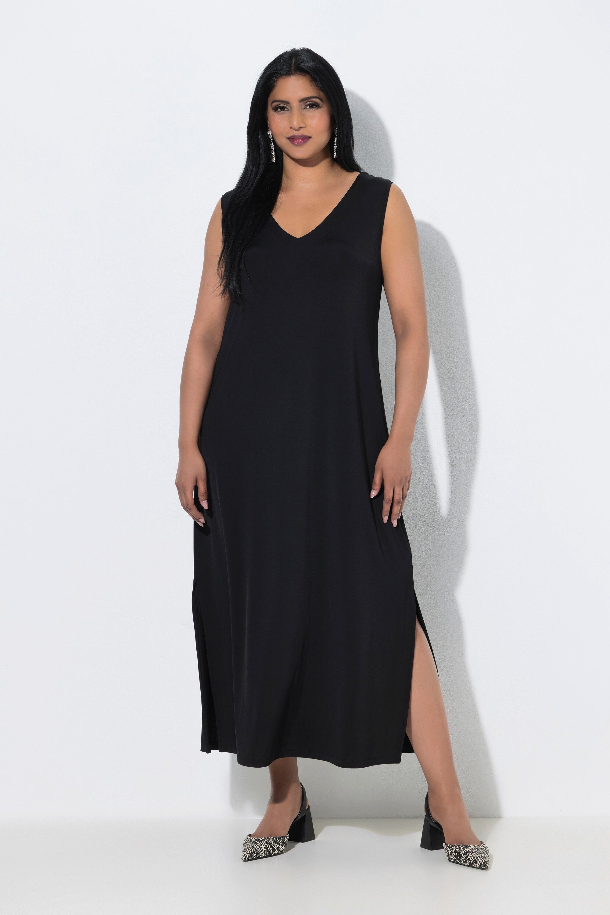 Jerseykleid Slinky-Midikleid A-Linie V-Ausschnitt ärmellos