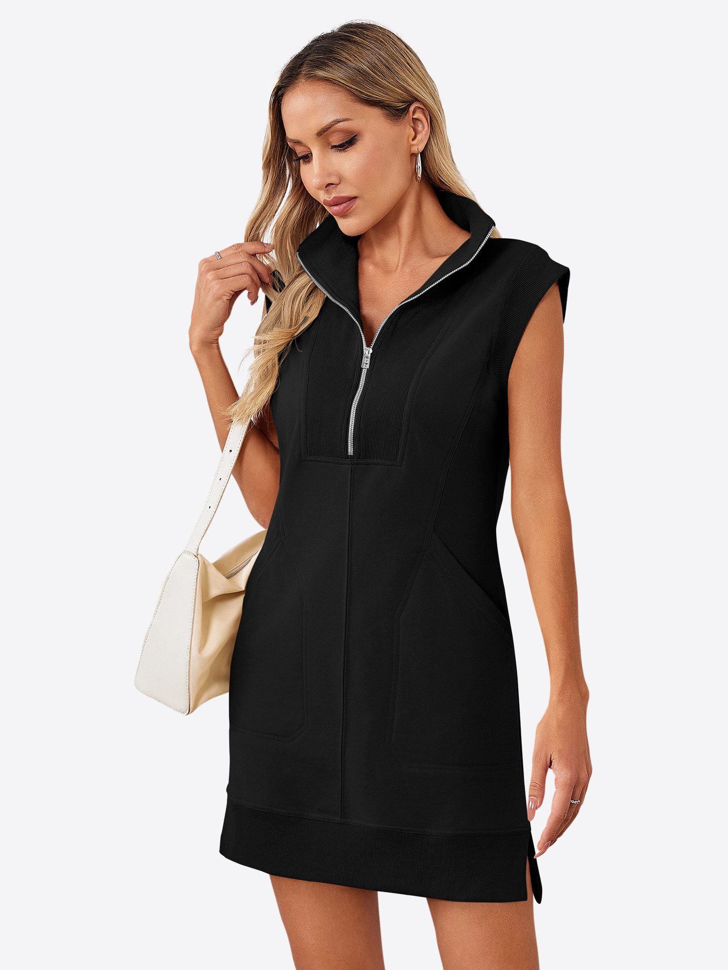 Imily Bela Sweatkleid Damen Sportkleid mit Half-Zip (Packung, 1-tlg., 1per-Pack) Eingrifftaschen – Bild 4 von 5