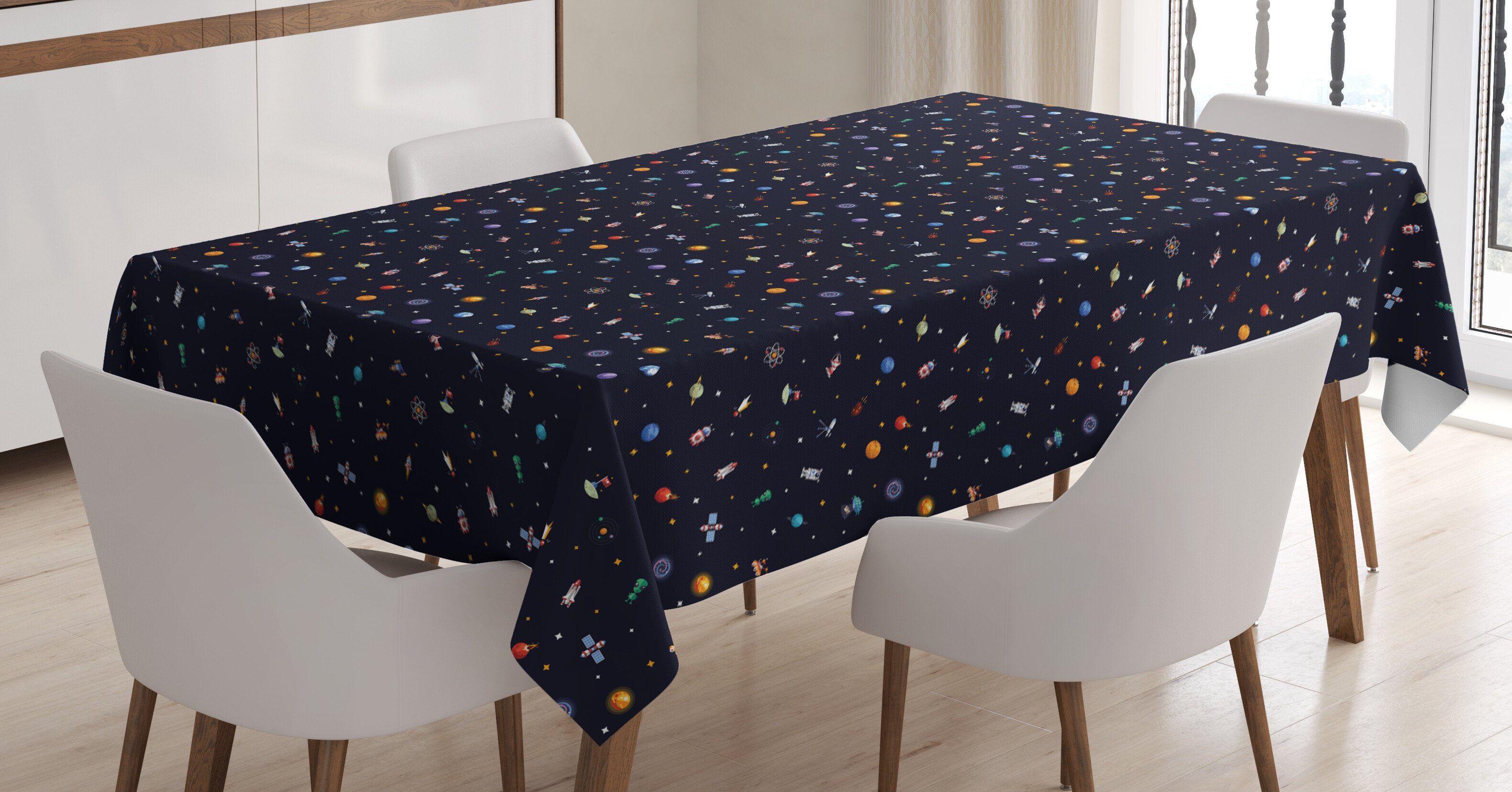 Abakuhaus Tischdecke Farbfest Waschbar Für Farben, Planeten Alien Sterne Klare Außen den Raumschiff Bereich geeignet