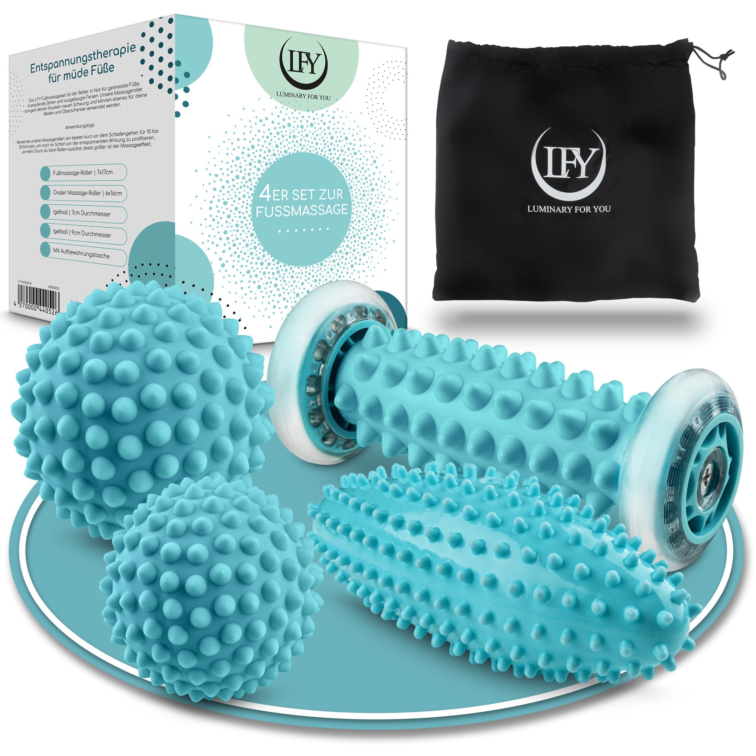 Luminary for you Massageball Fußmassage 4er Set / Vollständiges Massage Set, Fussmassage Roller, Große Hilfe bei Verspannungen und Schmerzen 4-tlg., 4er-Set, Maximale Entspannung