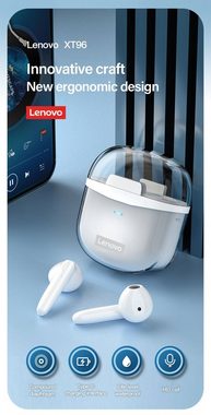 Lenovo XT96 mit Touch-Steuerung Bluetooth-Kopfhörer (True Wireless, Siri, Bluetooth 5.1, kabellos, Stereo-Ohrhörer mit 300 mAh Kopfhörer-Ladehülle - Weiß)