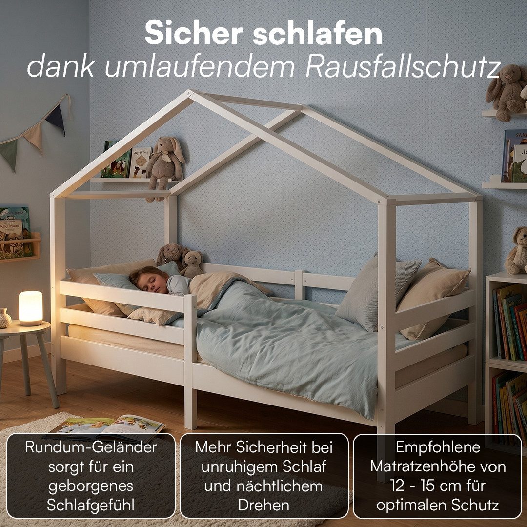 Bellabino Hausbett Abia Kinderbett mit Lattenrost und Rausfallschutz (weiß, optional mit Matratze), Kinderbett 90x200 cm, verfügbar in verschiedenen Ausführunge – Bild 3 von 5