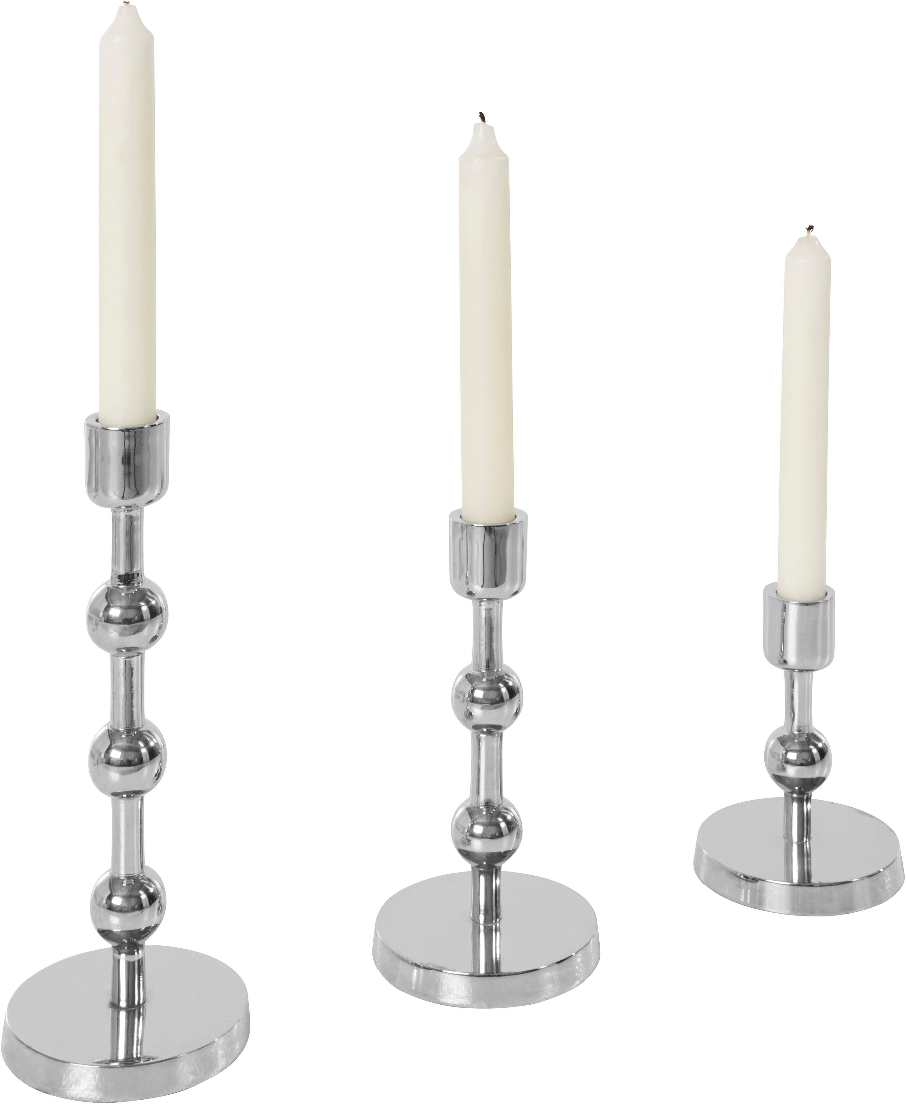 Leonique Kerzenständer Elliose (Set, 3 St), aus Aluminium, handgefertigt, 3 Größen im Set silberfarben