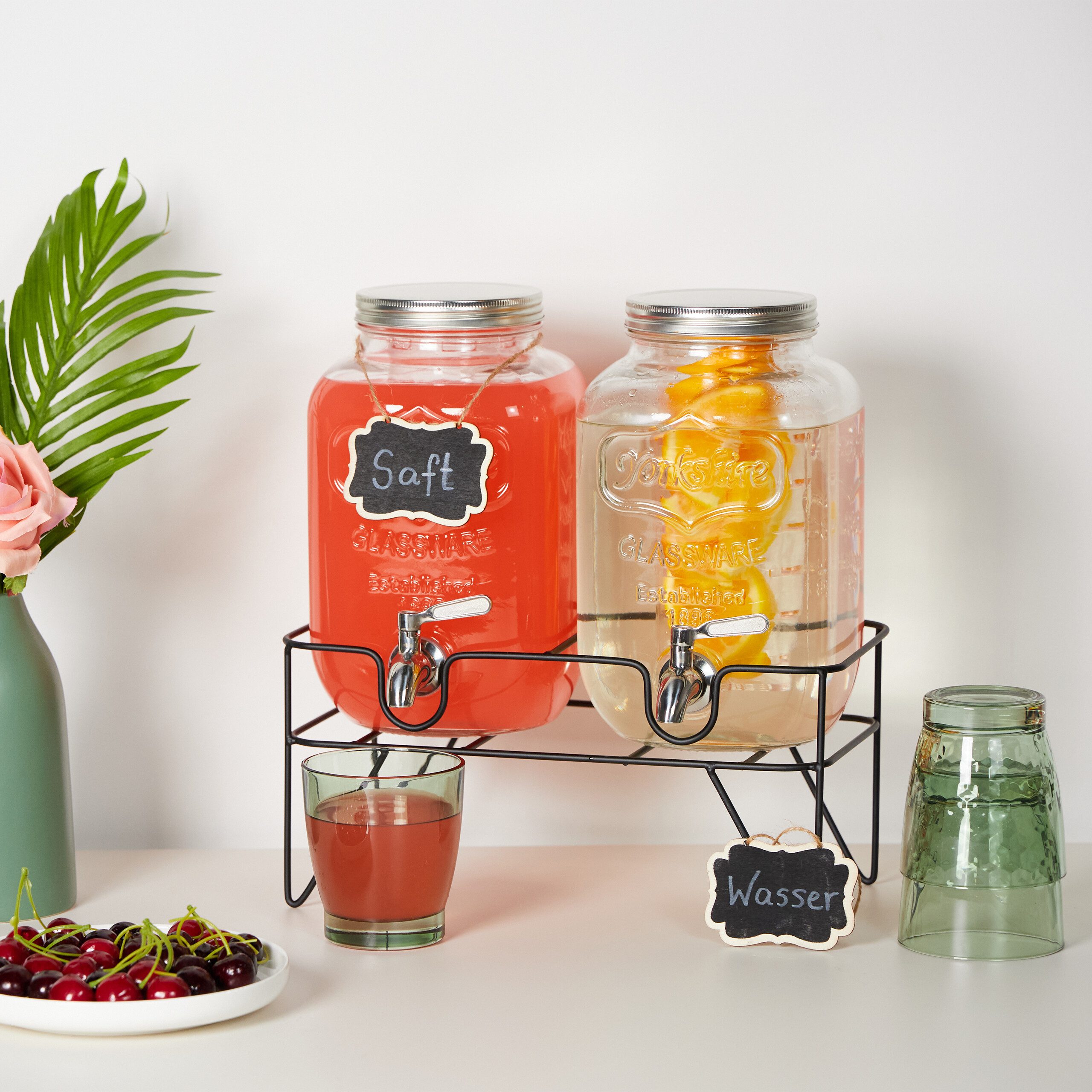 relaxdays Getränkespender 2er Set Getränkespender 4L mit Ständer