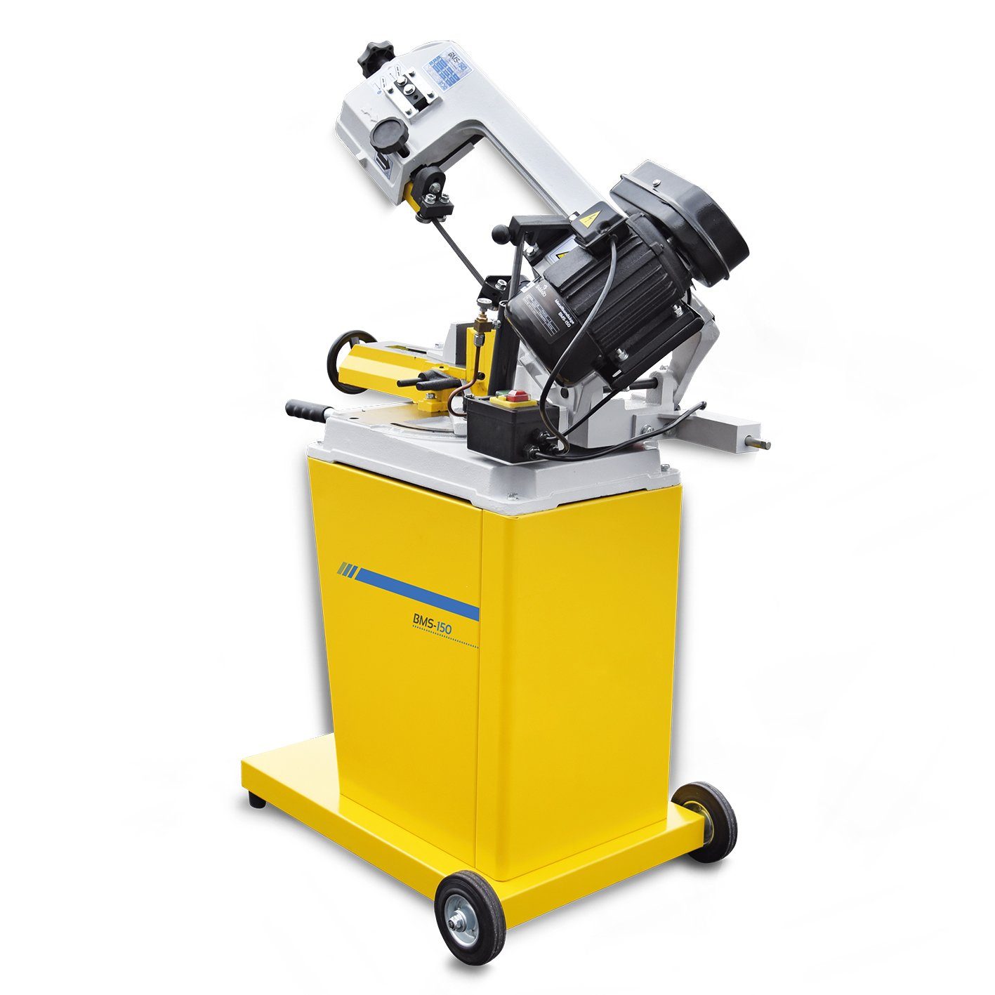 BAMATO Metallbandsäge BMS-150 Metallsäge 400V Bandsäge 128mm Schnittleistung Gehrungssäge, 1-St., 3 Geschwindigkeiten, Fahrwerk, Griff, -45° bis +60° schwenkbar