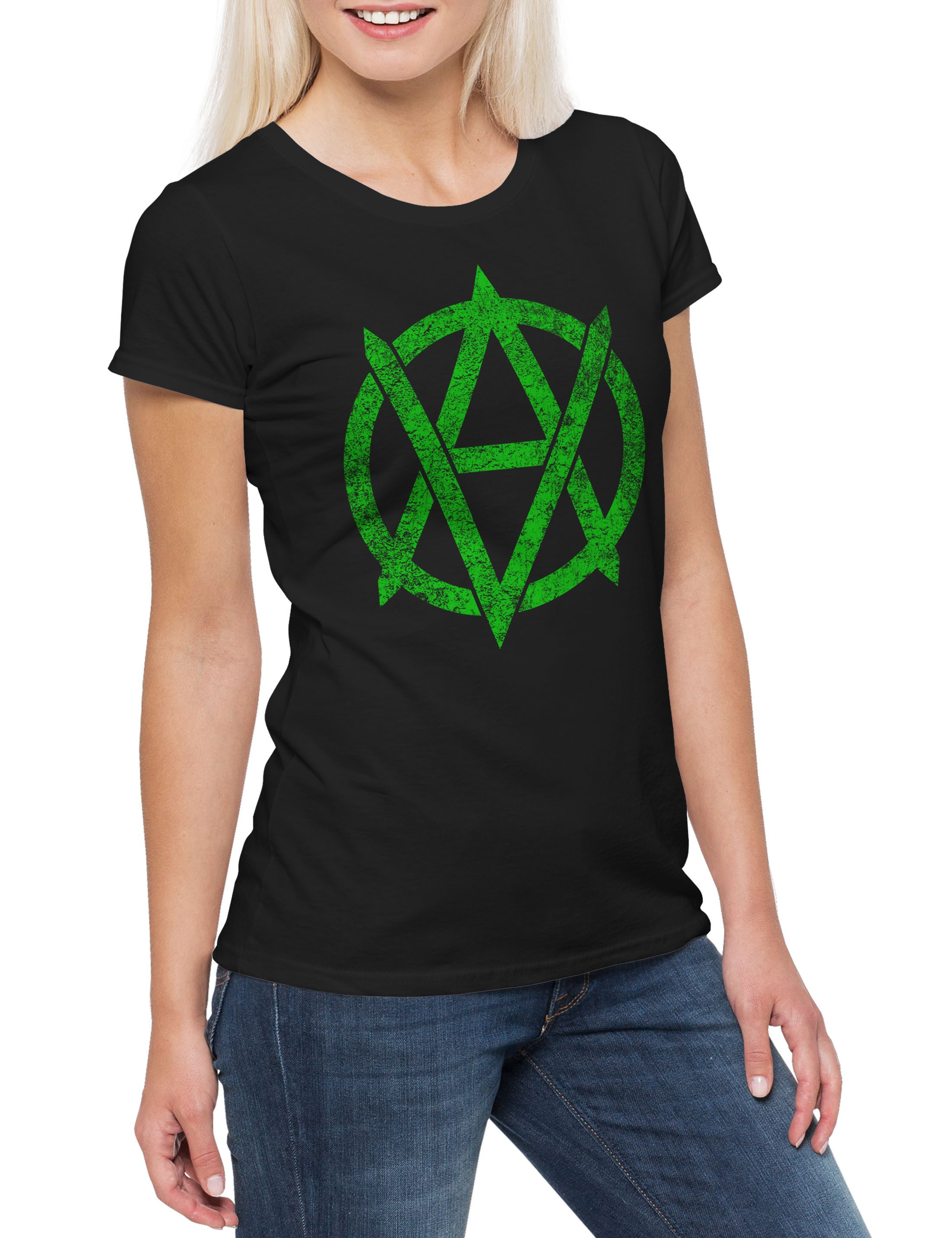 Urban Backwoods Print-Shirt Vegananarchism Symbol Damen T-Shirt OMG Veganismus Vegetables (1-tlg) Vegetarianism Vegetarian Vegetarisch Vegetarier