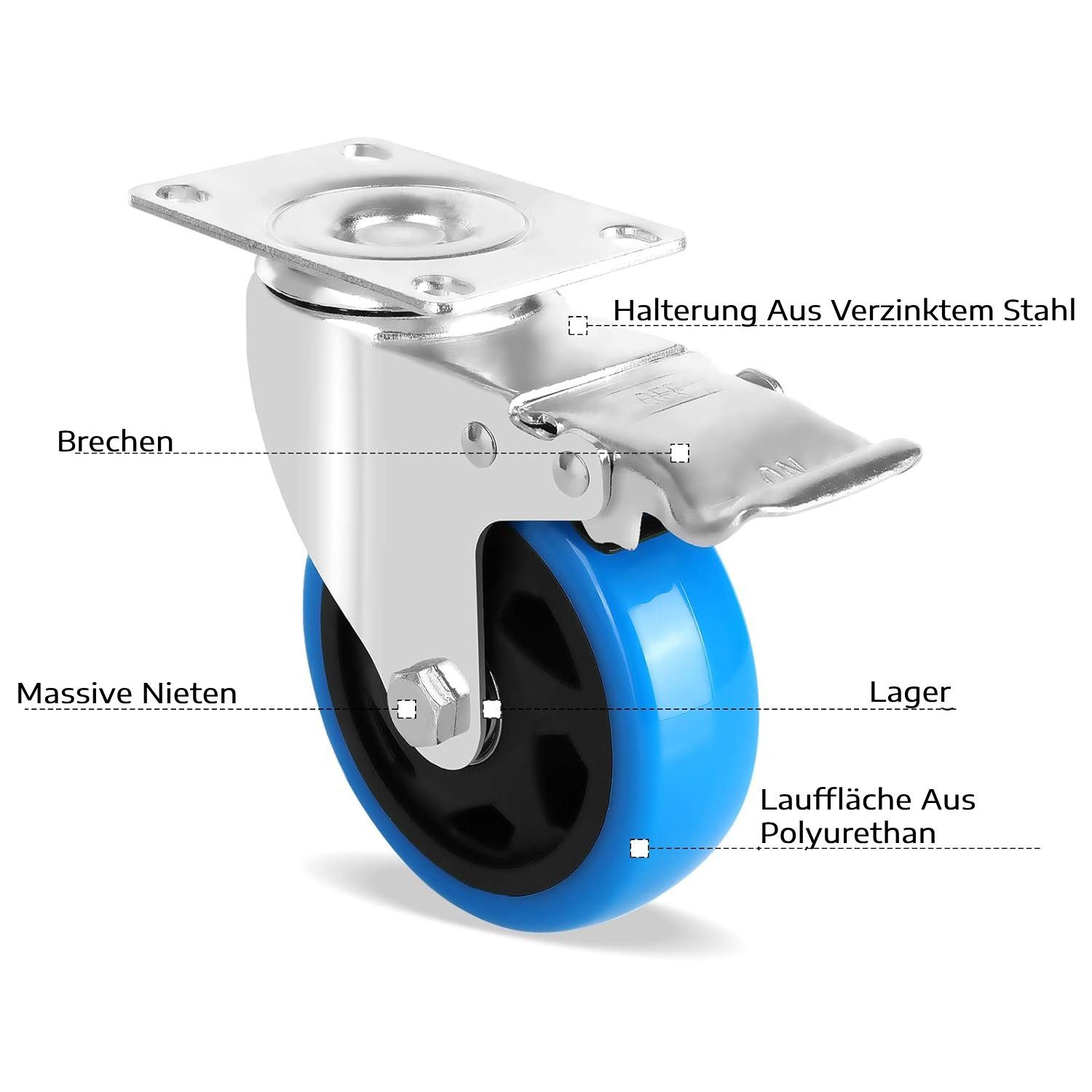 TLGREEN Lenkrolle 4er set Lenkrollen 100mm mit Bremse, (Schwerlastrollen Tragkraft 600 kg, keine Spuren & Leise Rollen für Möbel), Transportrollen für Werkzeugt – Bild 2 von 5