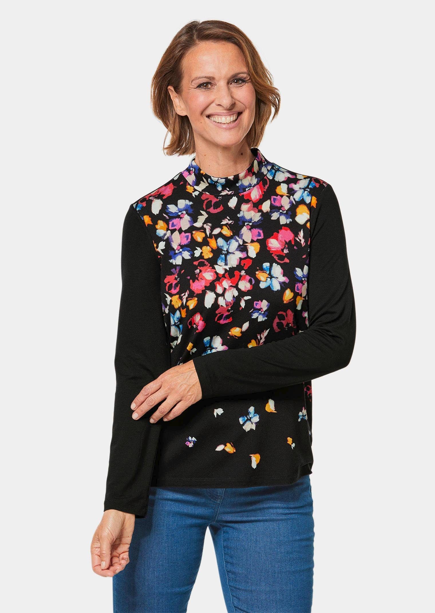Print-Shirt Druckshirt mit anschmiegsamem Stehkragen