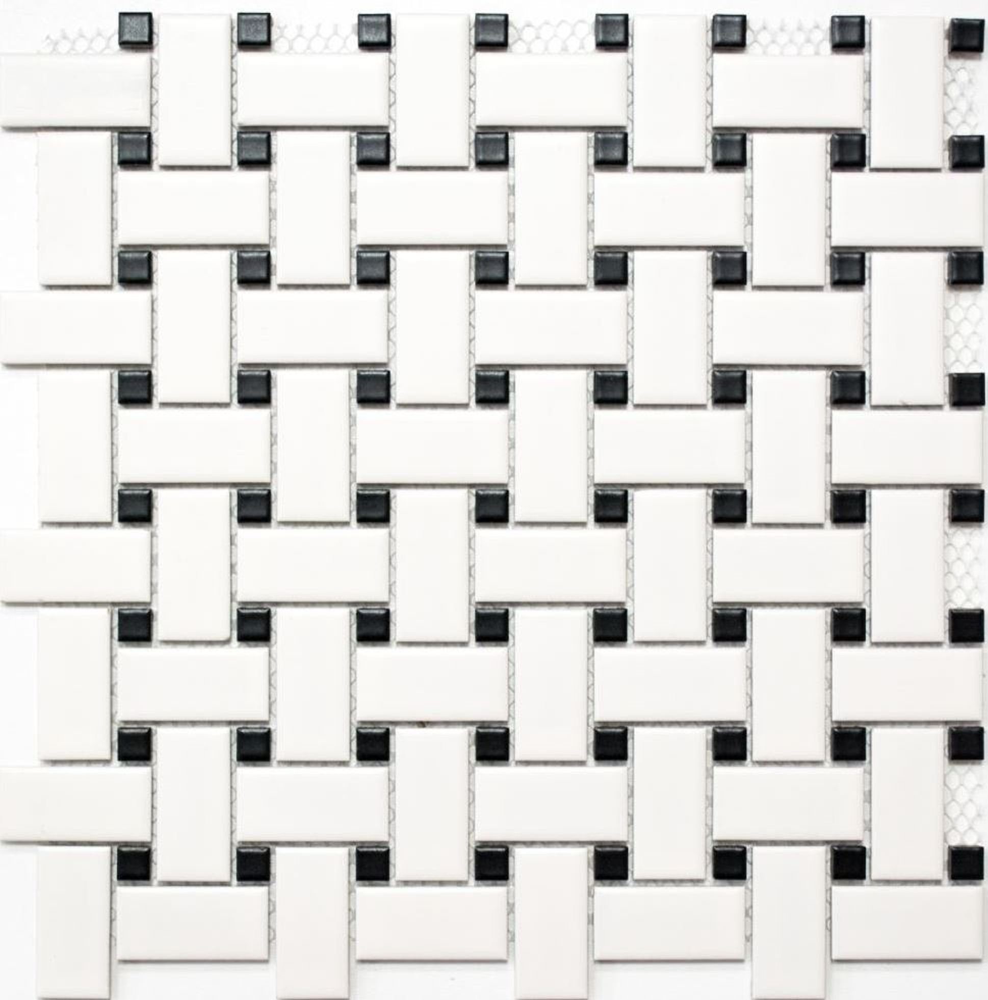 Mosani Mosaikfliesen Basket Mosaik Fliese Keramik weiß matt schwarz Bad Wand WC