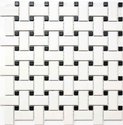 Mosani Mosaikfliesen Basket Mosaik Fliese Keramik weiß matt schwarz Bad Wand WC