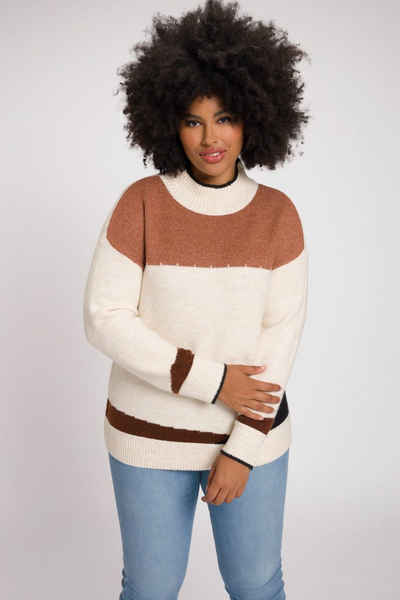 Ulla Popken Strickpullover Pullover Colorblocking Rollkragen Langarm