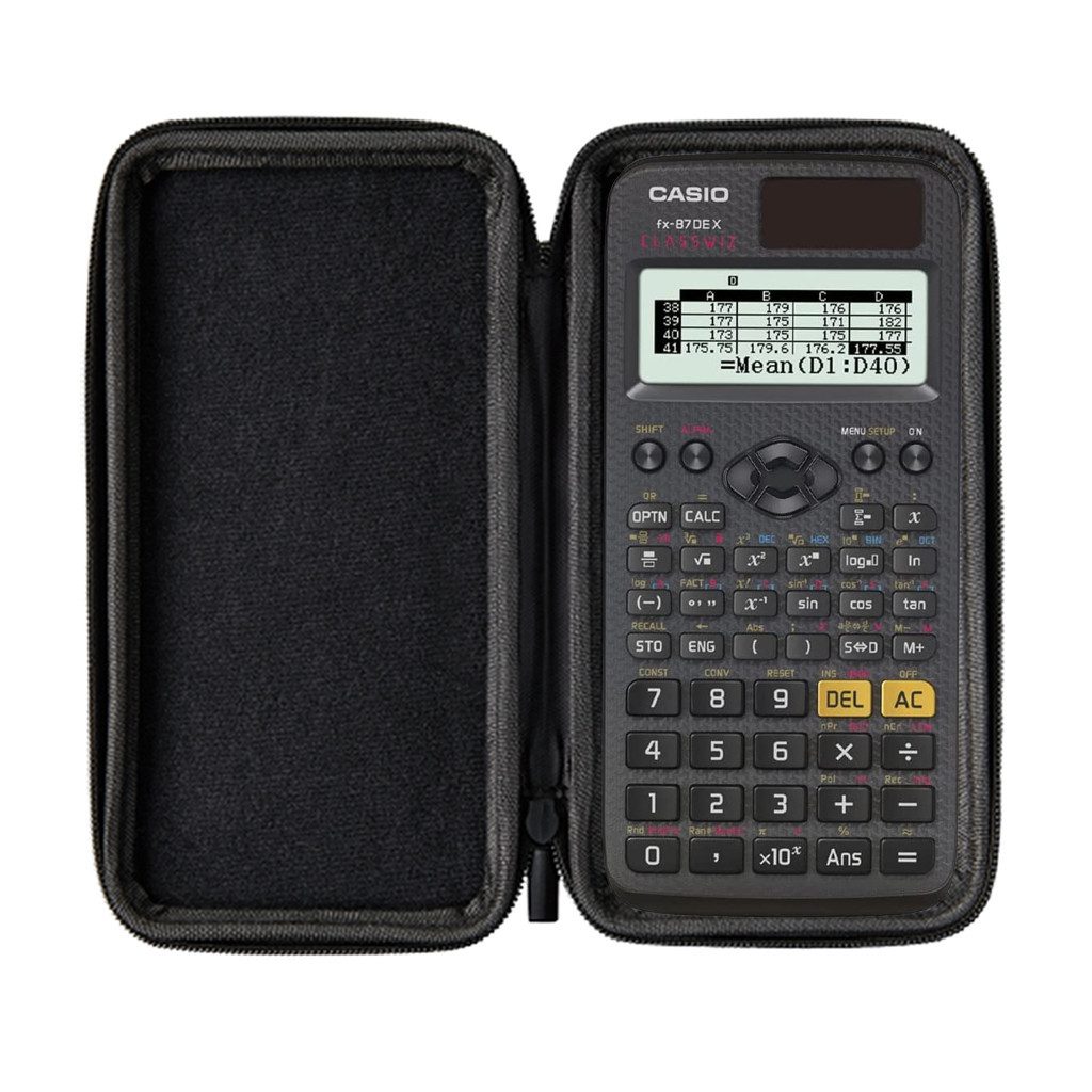 CASIO Taschenrechner fx-87DE X inkl. Schutztasche Pink & Fachbuch (80 Seiten, DIN A5)