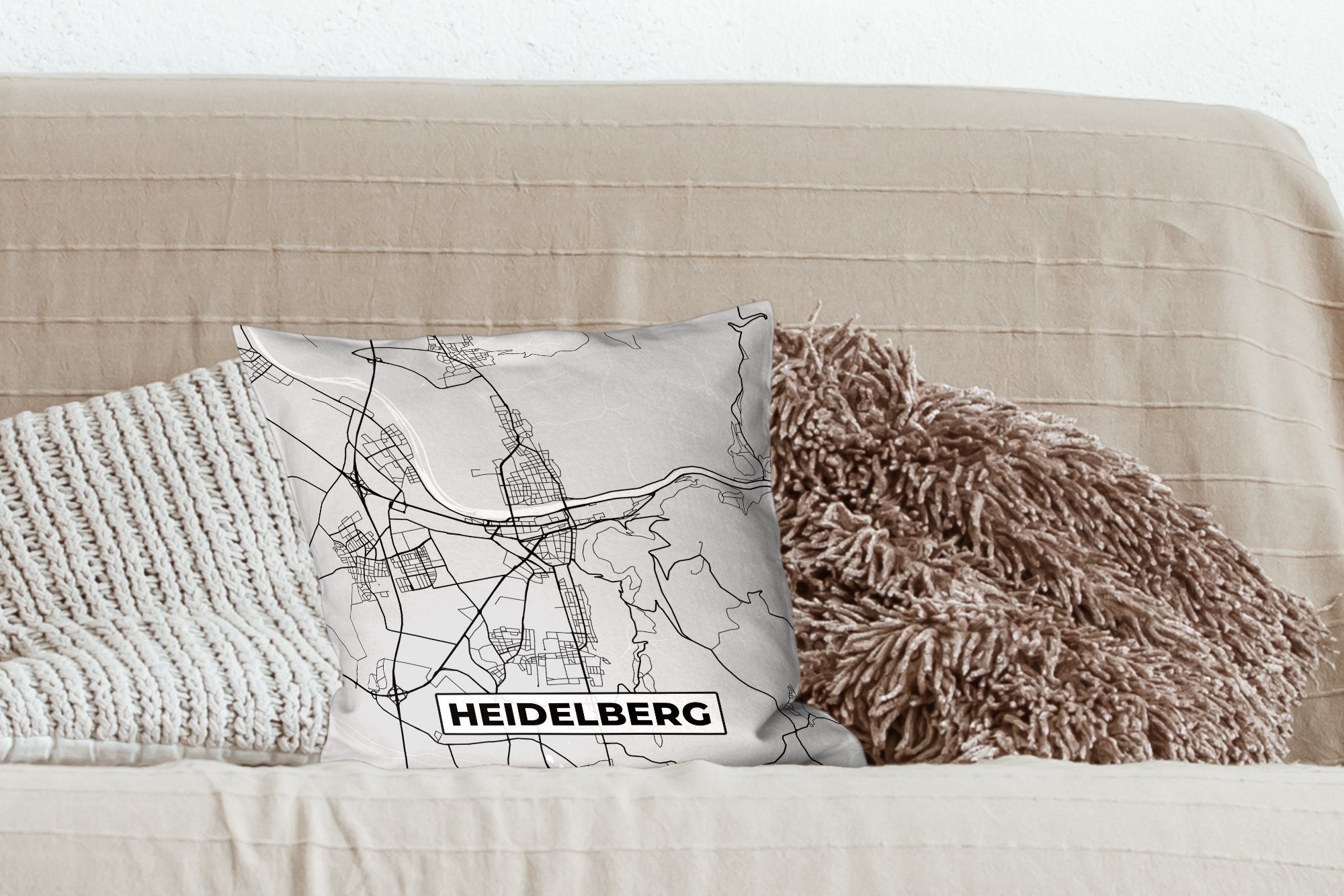 Schlafzimmer, - mit Deutschland Dekokissen Zierkissen Füllung Stadtplan, für MuchoWow Karte - Deko, Sofakissen Karte - Heidelberg - Wohzimmer,