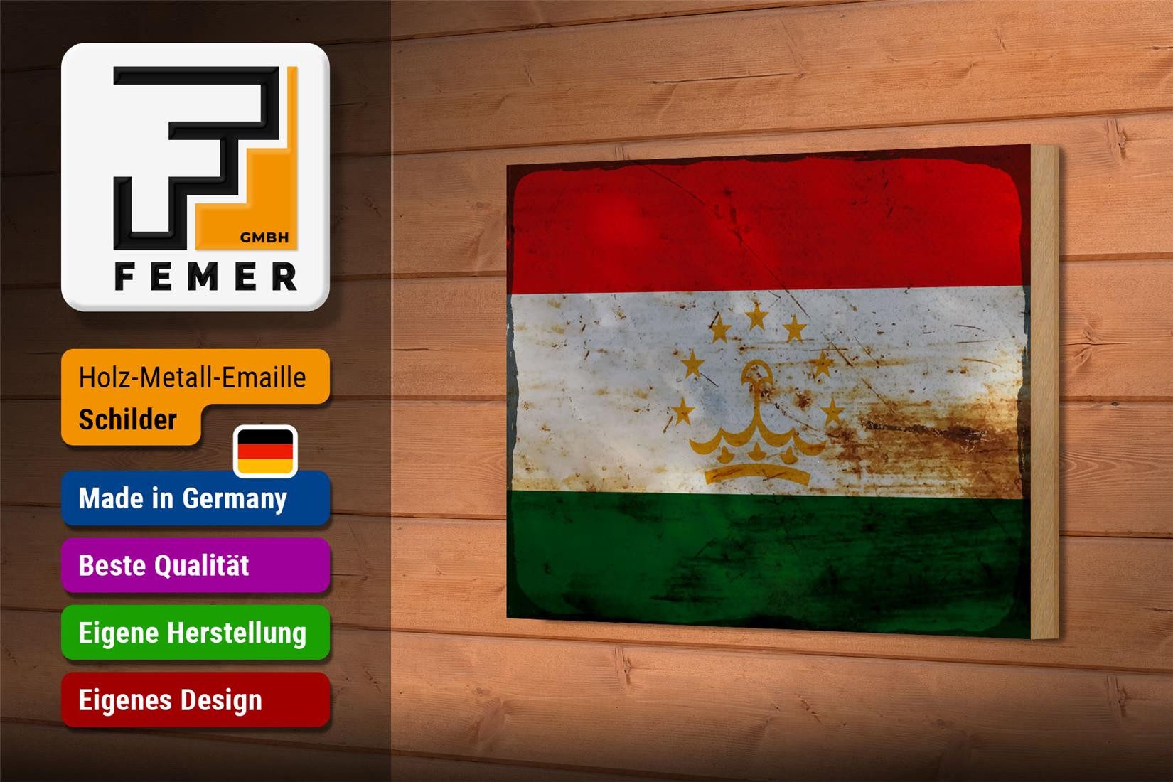 Femer GmbH Holzbild Flagge Tadschikistan 18x12 cm Tajikistan Rost, Flaggen (1 St), Glatte Holzfaserplatte (MDF), vorn beschichtet