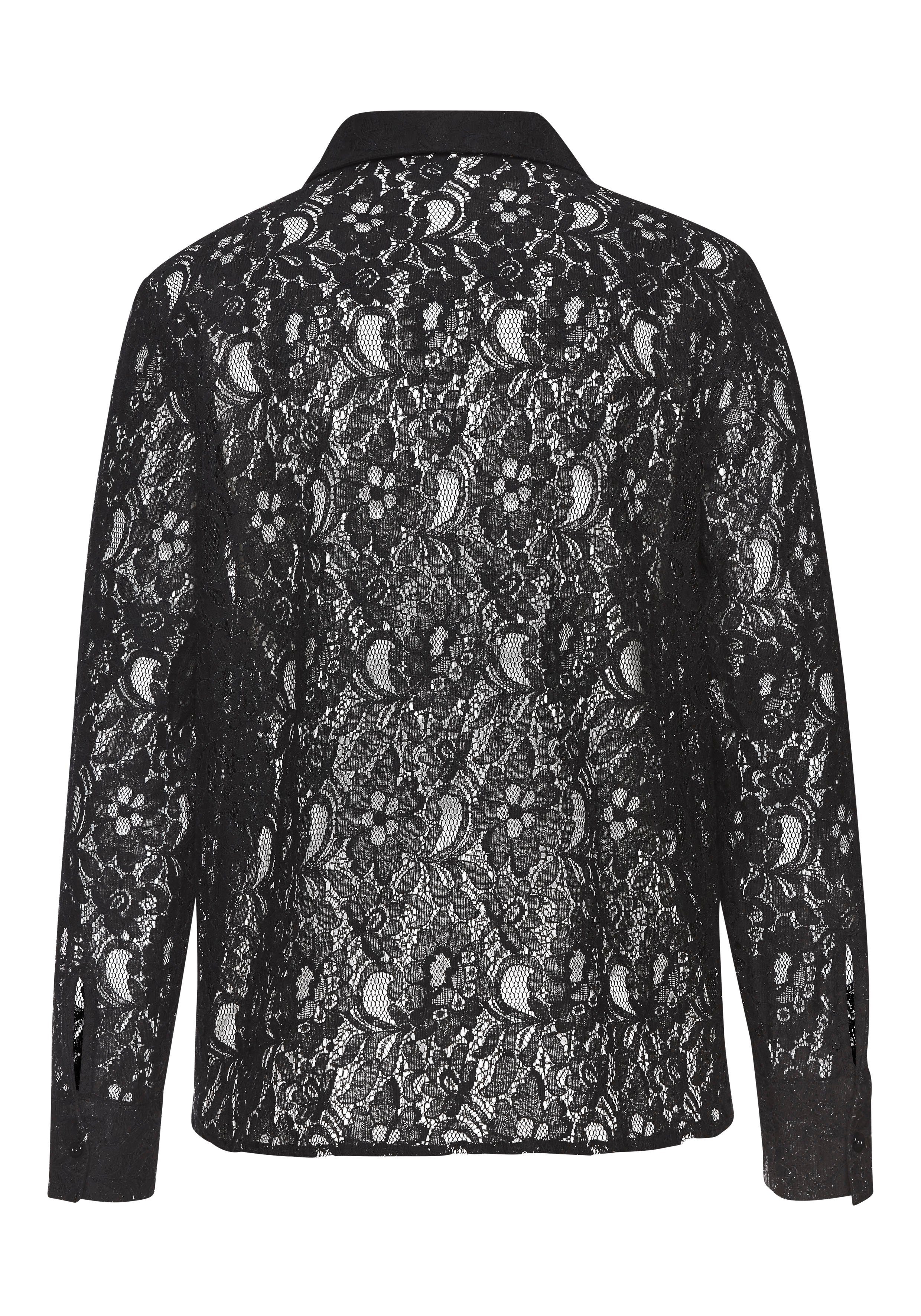 LASCANA Spitzenbluse mit Hemdblusenkragen, Spitzenbluse, transparente Bluse, festlich