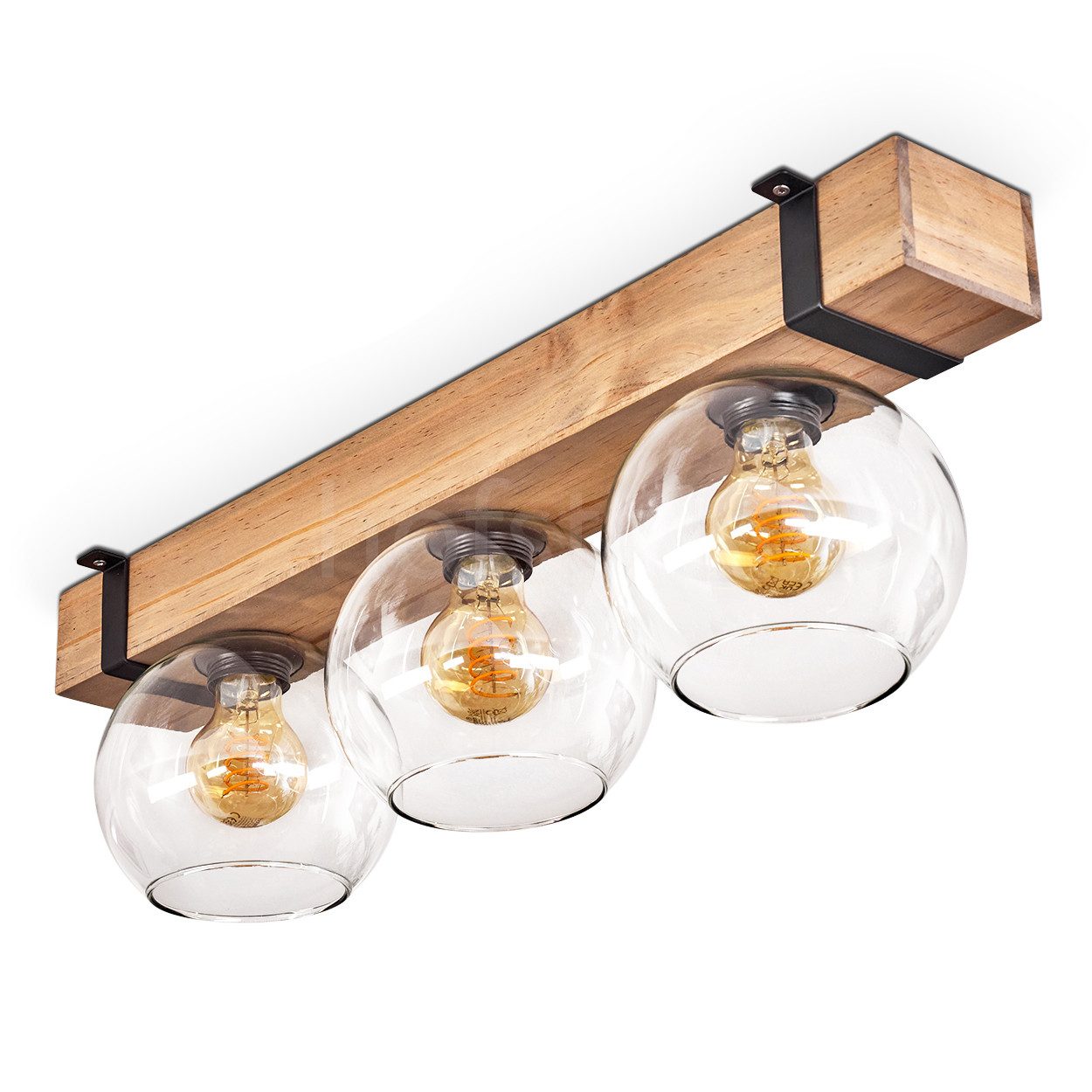 hofstein Deckenleuchte Deckenlampe aus Metall/Holz/Glas in Schwarz/Natur/Kl günstig online kaufen