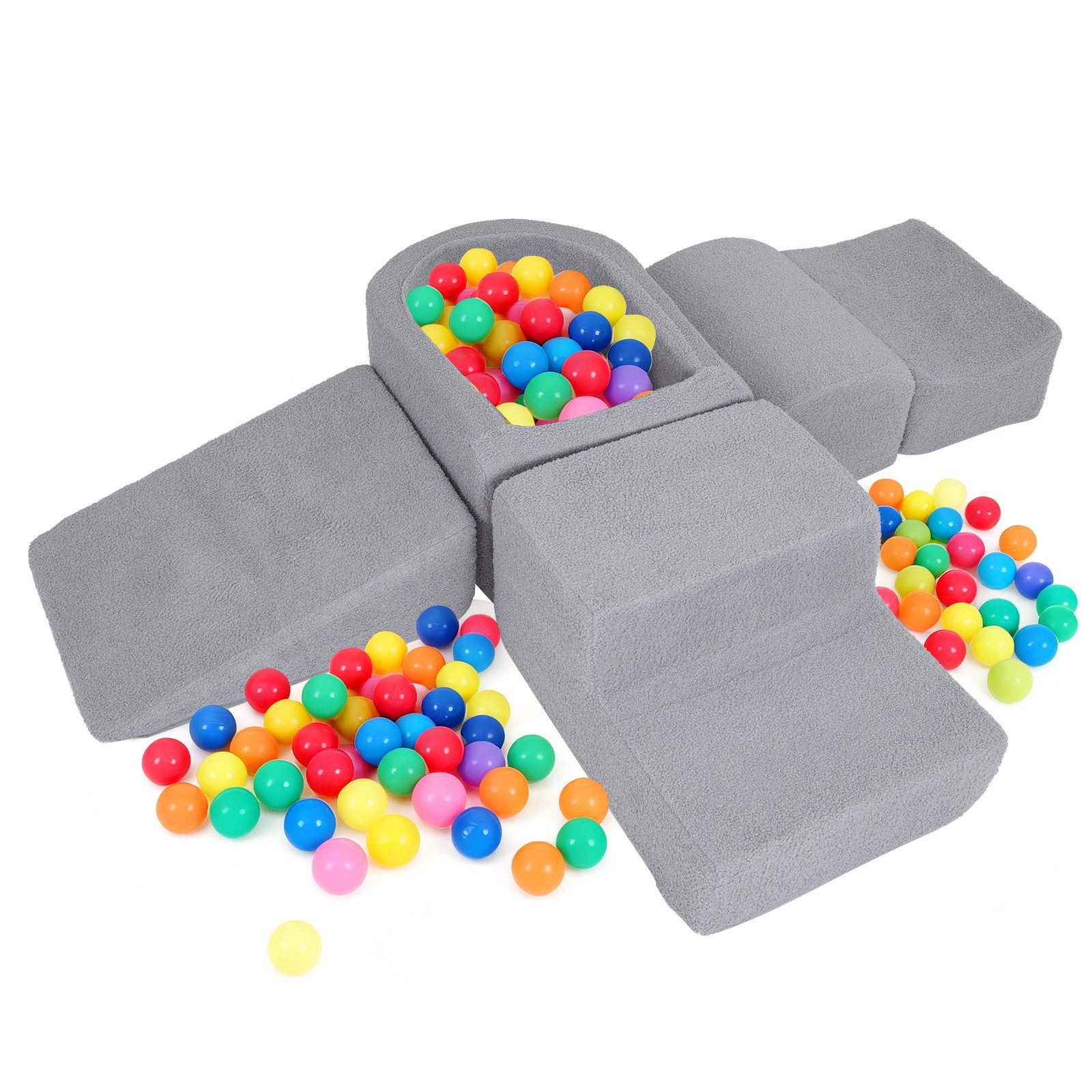 COSTWAY Spielmatte (5-St), Indoor Softbausteine mit Bällebad & Sherpa-Bezügen