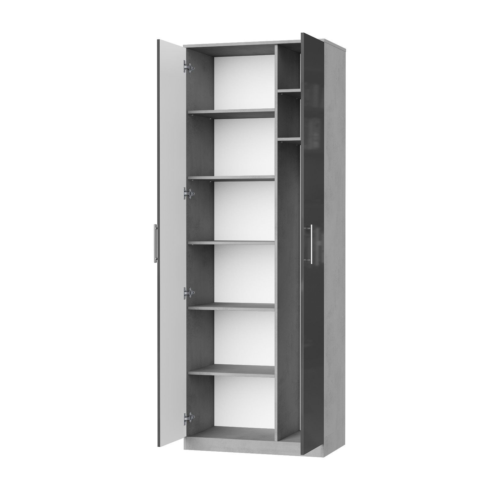 SMARTBett Drehtürenschrank SMARTBett Schrank 80 cm Aktenschrank Kleiderschrank Beton/Anthrazit Hochglanz