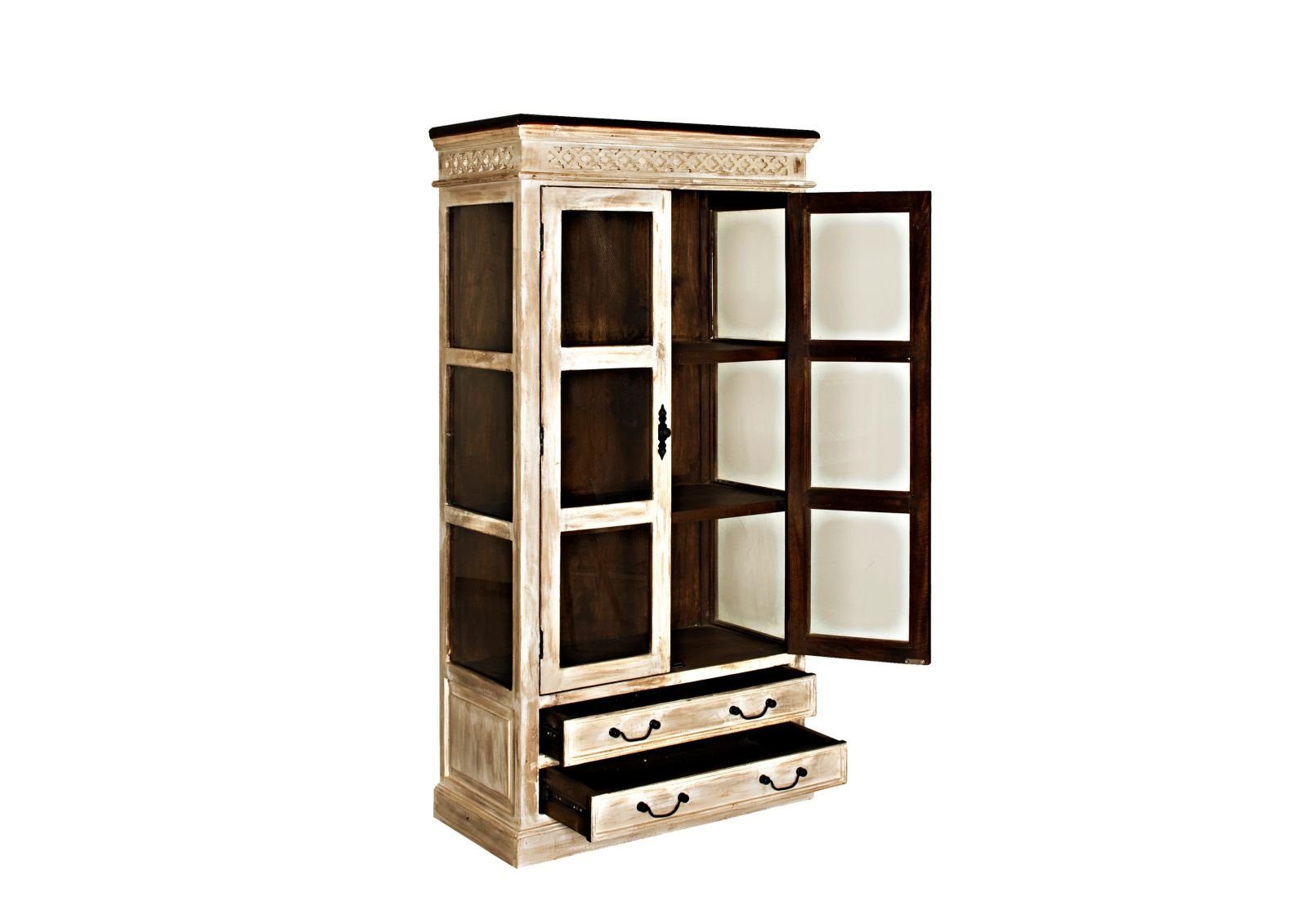 Massivmoebel24 Standvitrine Vitrine Mango / Akazie 90x45x180 weiß gewachst  CASTLE-ANTIK #71