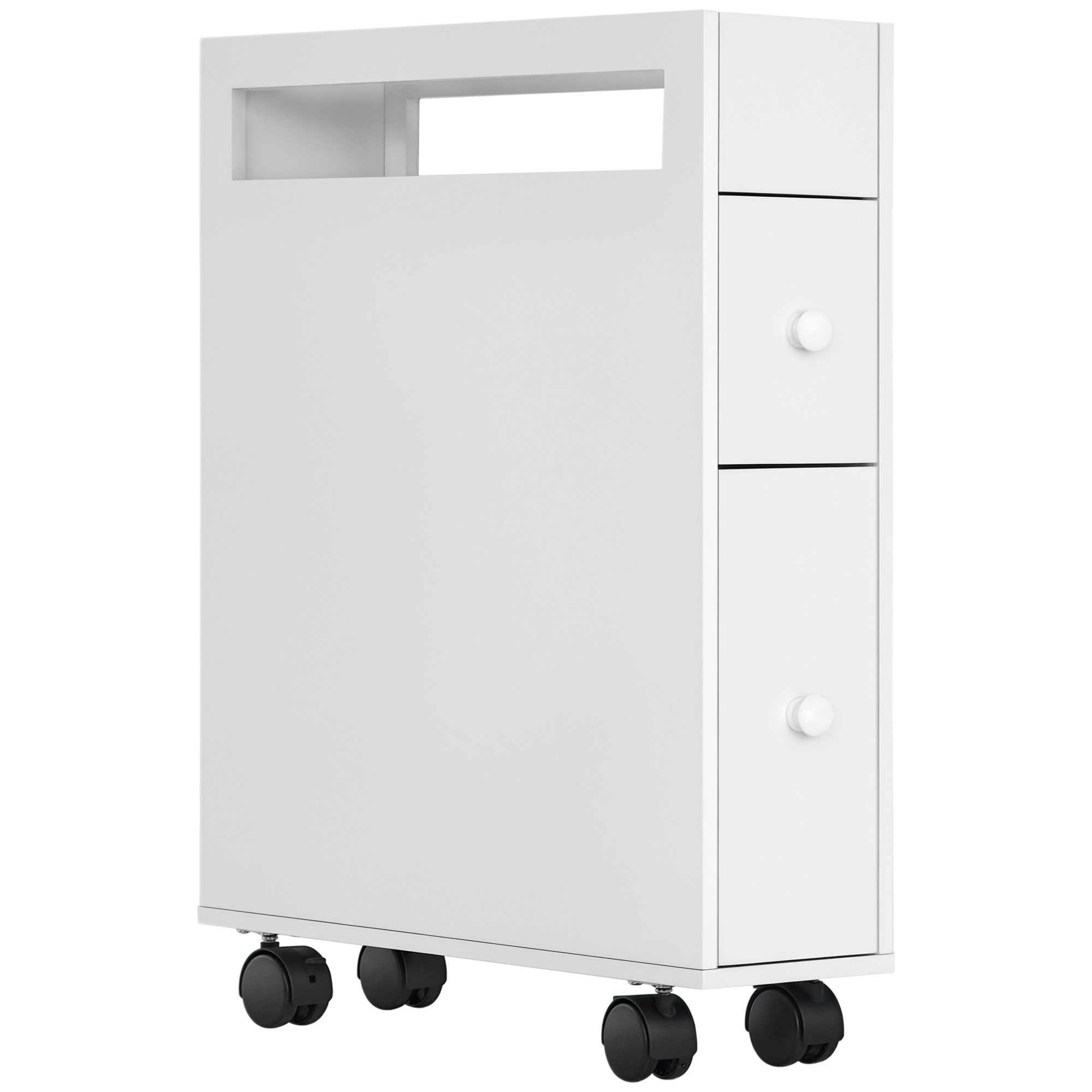 HOMCOM Badkommode Badezimmerschrank mit Rollen, 2 Schubladen (Badrollwagen, 1 St., Nischenschrank), für Bad, 16 x 49,5 x 66 cm, Weiß