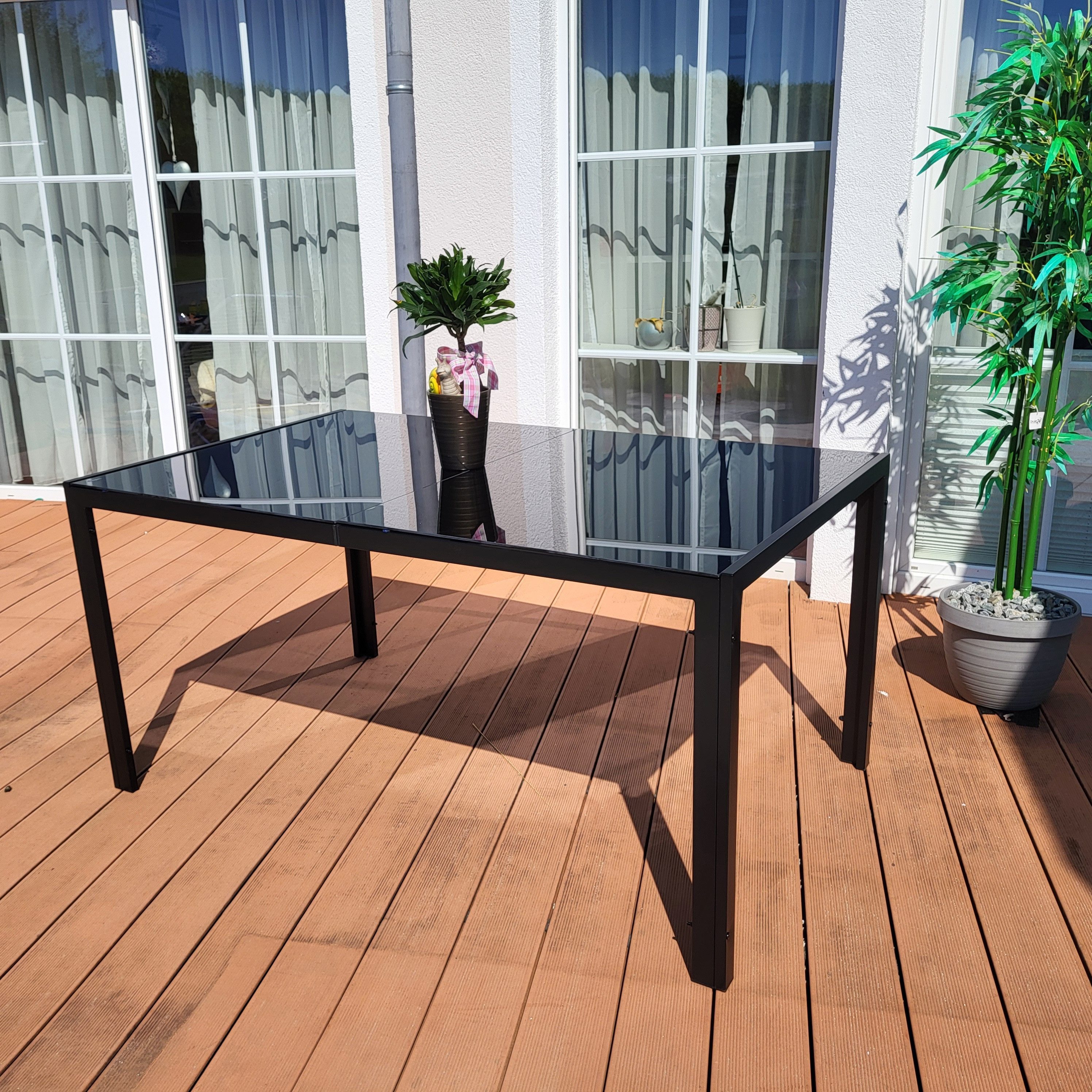 BruKa Gartentisch 150cm POETTO Glastisch ESG Glasplatte Esstisch Tisch Aluminium