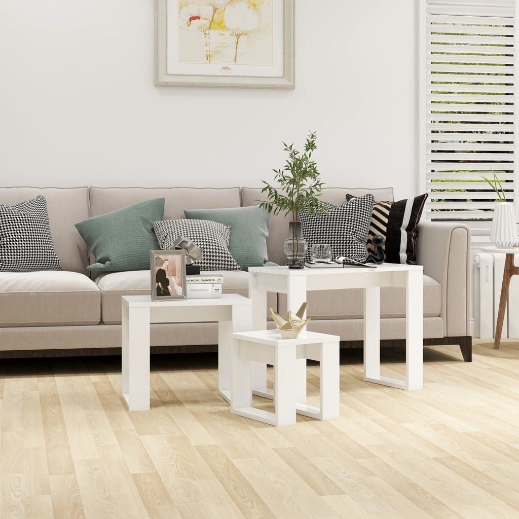 vidaXL Wohnzimmertisch aus Holzwerkstoff in Weiß. (Set)