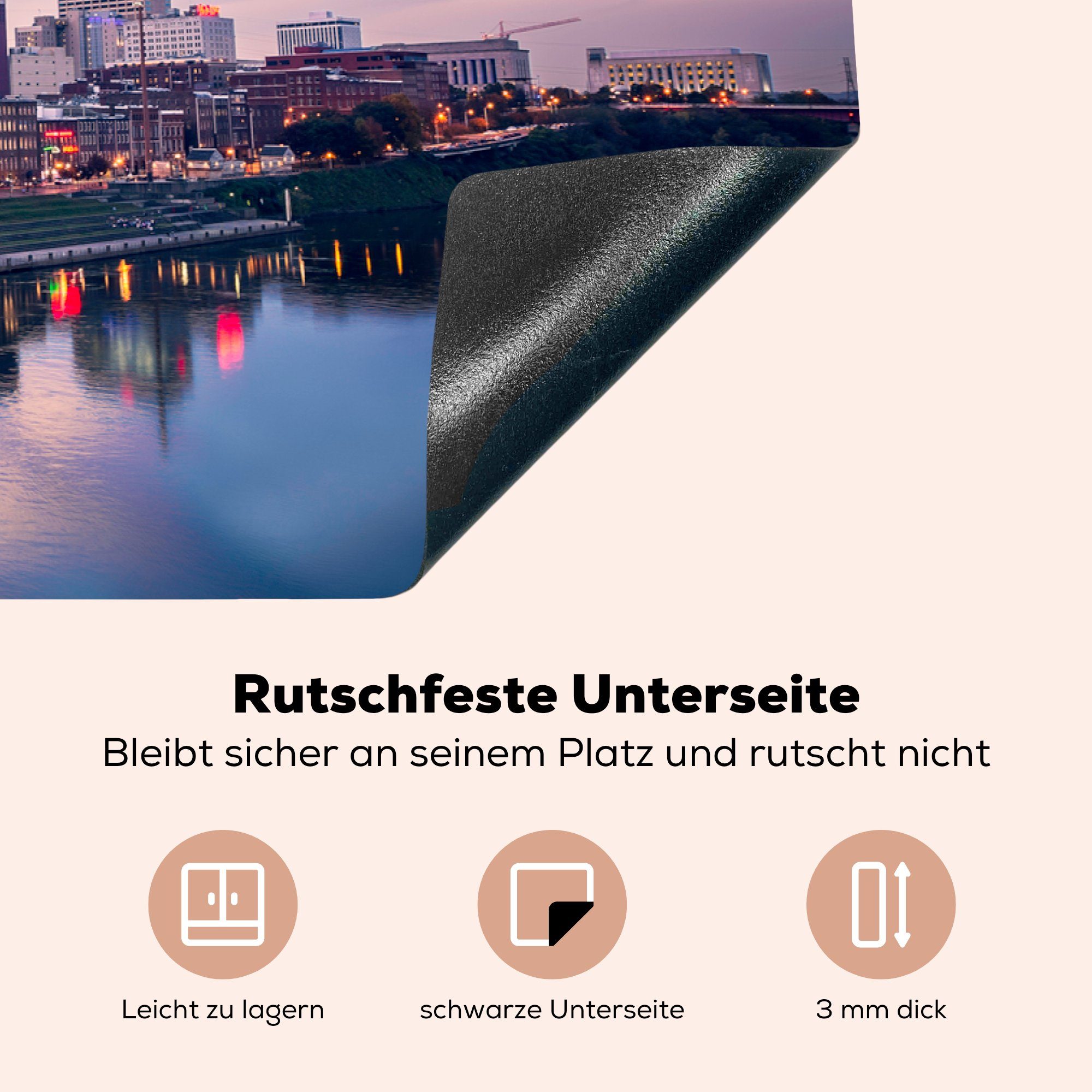 küche, tlg), für cm, Vinyl, 81x52 Nashville, Skyline MuchoWow Ceranfeldabdeckung von die Induktionskochfeld Staaten, Herdblende-/Abdeckplatte Vereinigte (1 Schutz