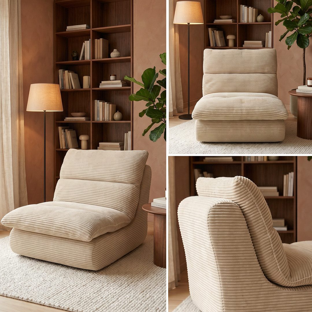 skølm Relaxsessel Sváfa aus Cord/Chenille, dick gepolsterter Vollschaumessel 11,5 cm (Cord, Beige), vakuumiert – ohne Aufbau – Bild 5 von 5