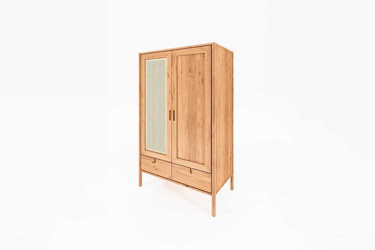 Natur24 Kleiderschrank Kleiderschrank Zola Wildeiche massiv mit Rattan 108x175 Schubladen