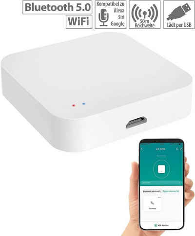 Luminea Home-Control WLAN-Steuerungsmodul RC-350.duo ZigBee WLAN Gateway Smart Home Zentrale App WiFi Mesh, für zum Steuern kompatibler Geräte, z.B. elektrische Türschließzylinder oder Heizkörper-Thermostate