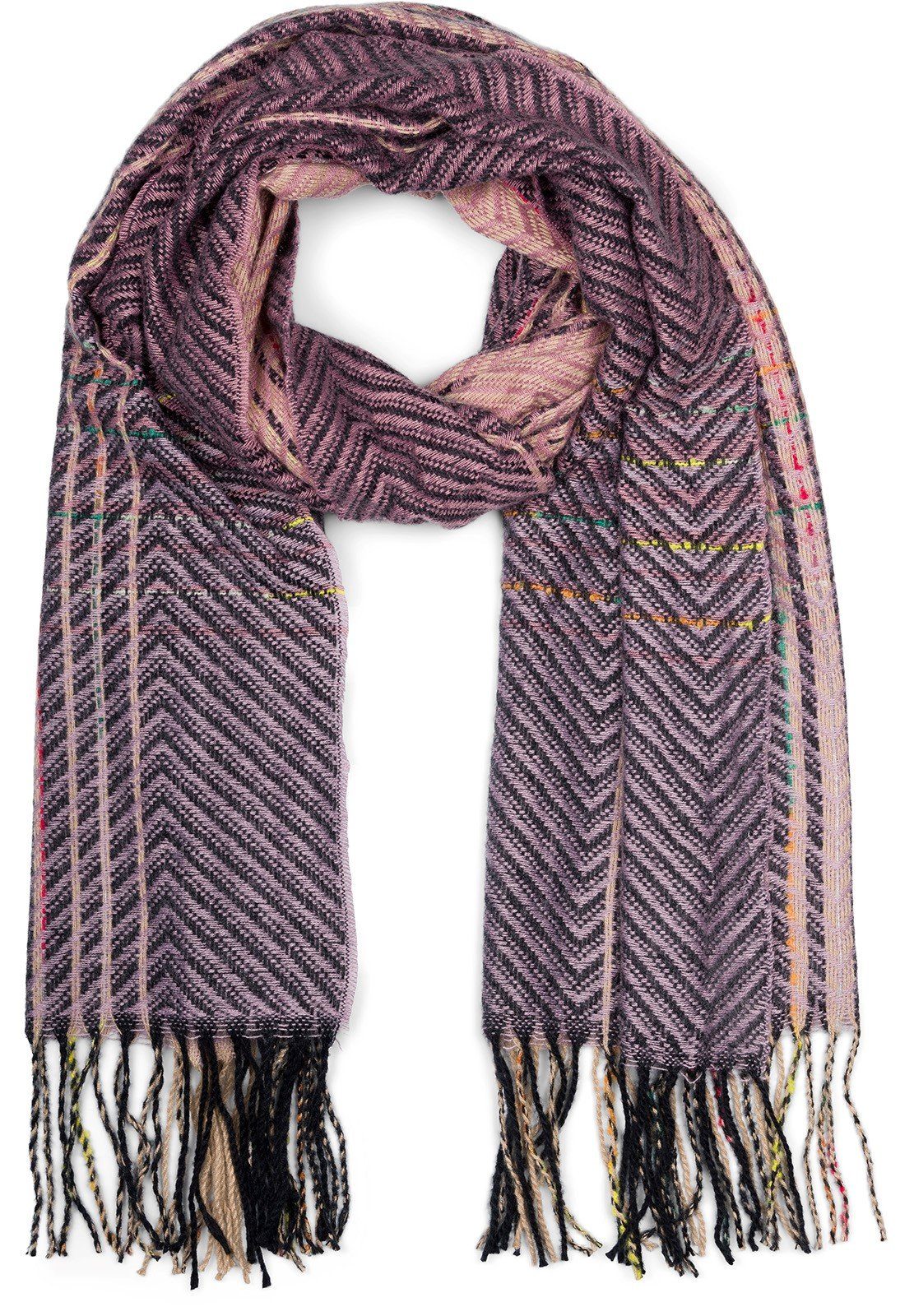 styleBREAKER Strickschal Feinstrick Schal Zick-Zack gestreift, (1-St)