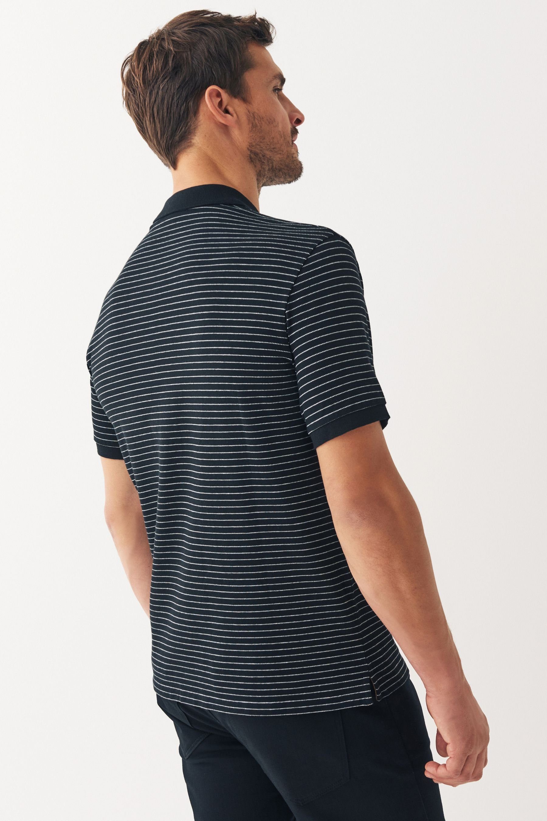 Next Poloshirt Piqué-Poloshirt (1-tlg) Black/Ecru Stripe