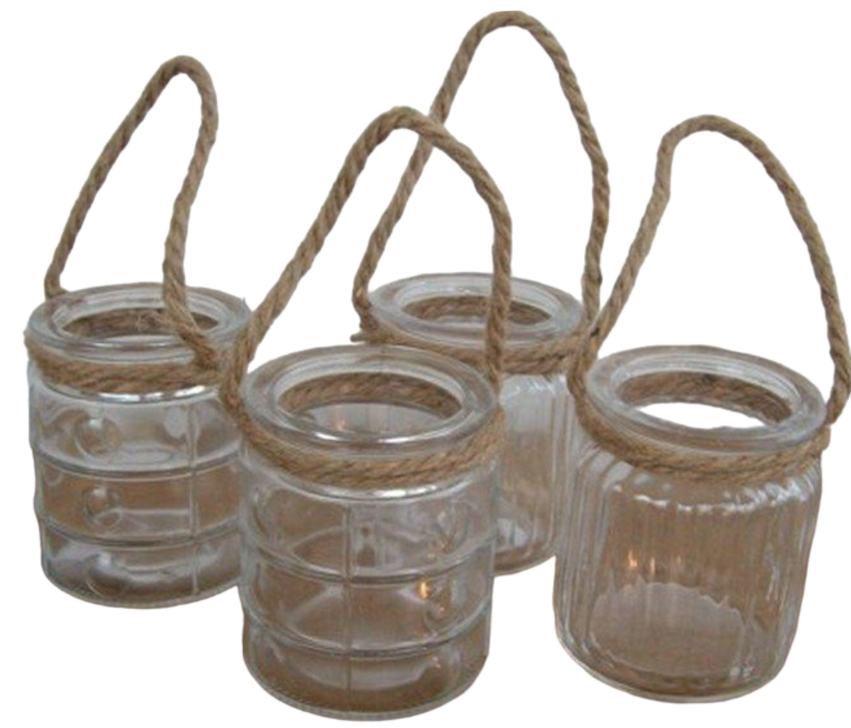 Windlicht Traumschöne Windlichtgläser 4er-Set Teelichthalter Glas klar an Band