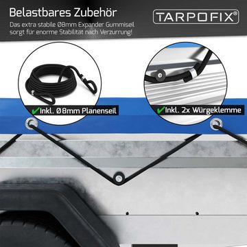 Tarpofix® Schutzplane Anhänger Flachplane 209 x 115 cm inkl. Planenseil, randverstärkte Anhängerplane Abdeckplane - u.a. passend für Böckmann TPV EU2 & EB2 Modelle